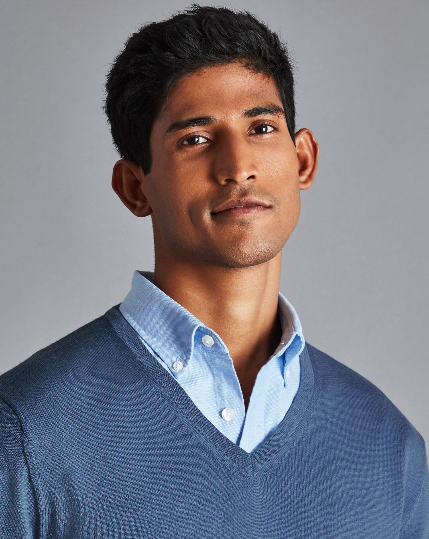 Merino V-Neck Sweater - Steel Blue