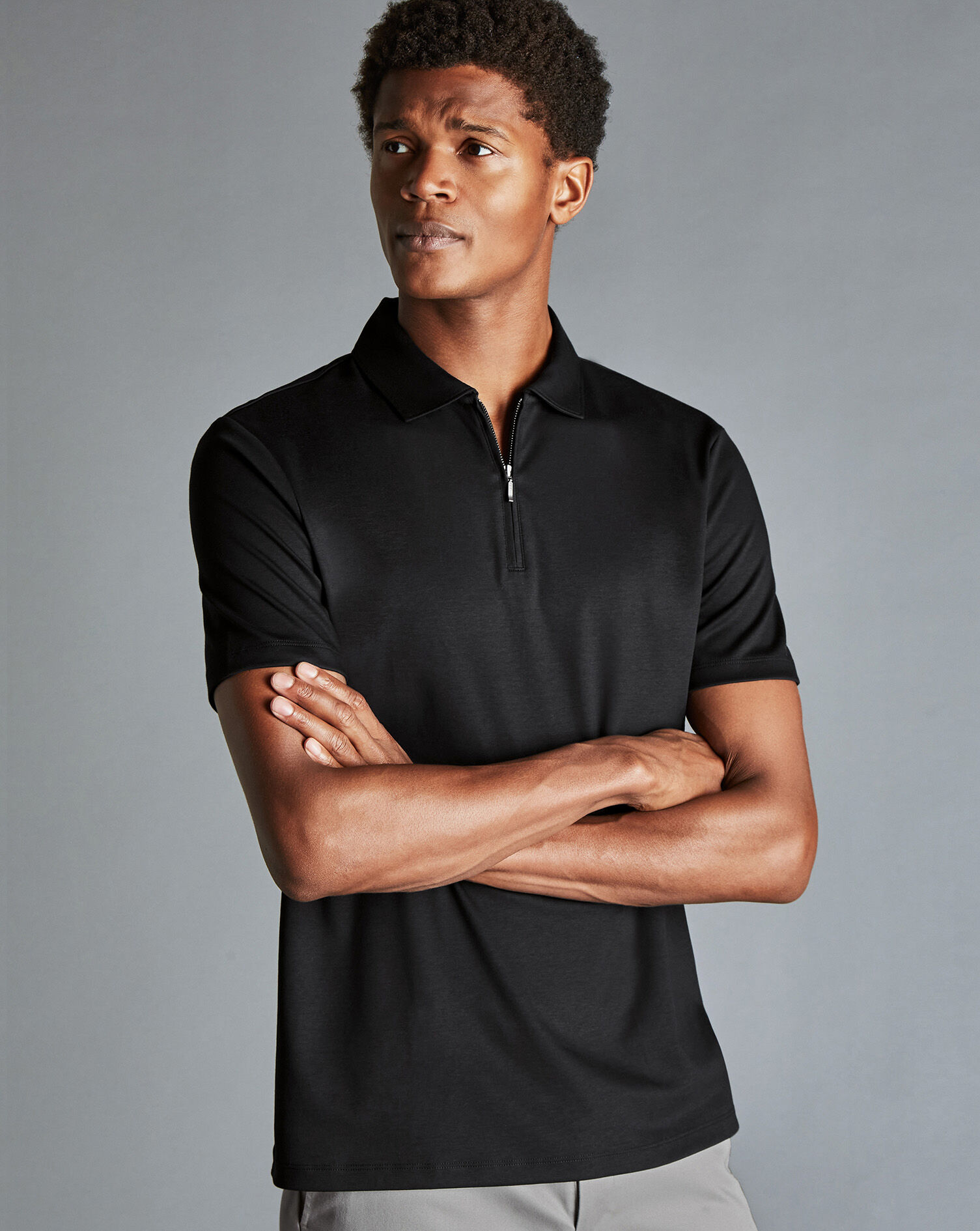 Zip-Neck Jersey Polo - Black