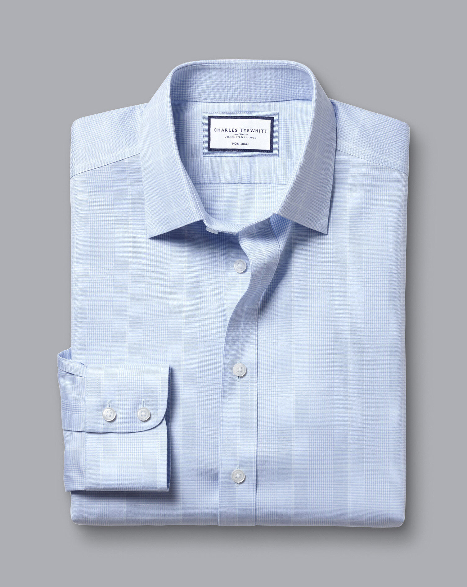 Non-Iron Prince of Wales Check Shirt -  Cornflower Blue