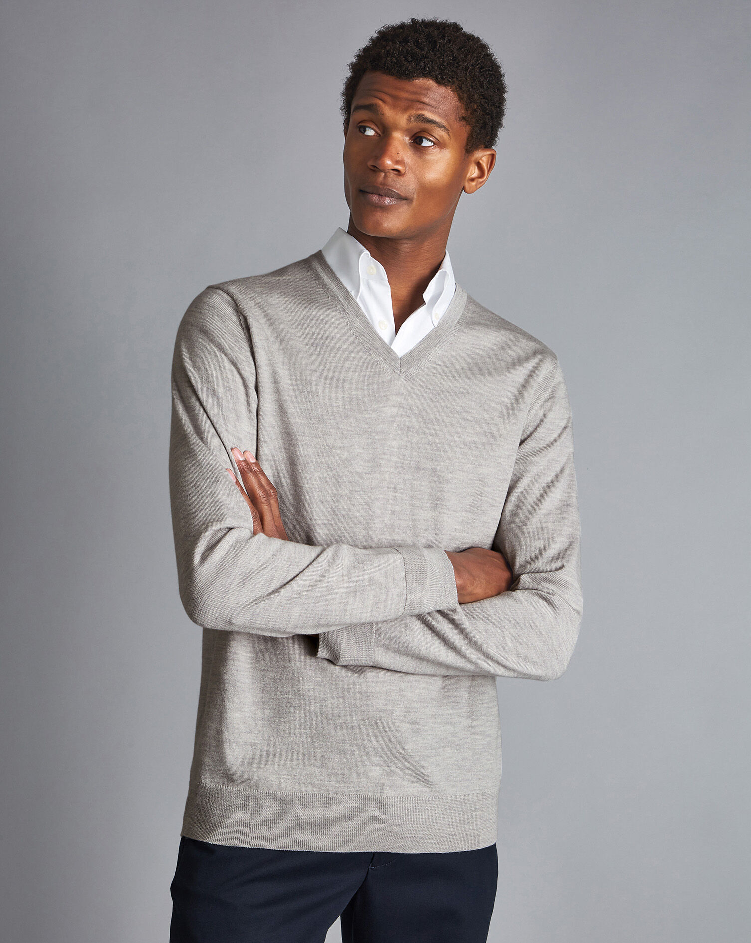 Merino V-Neck Sweater - Silver