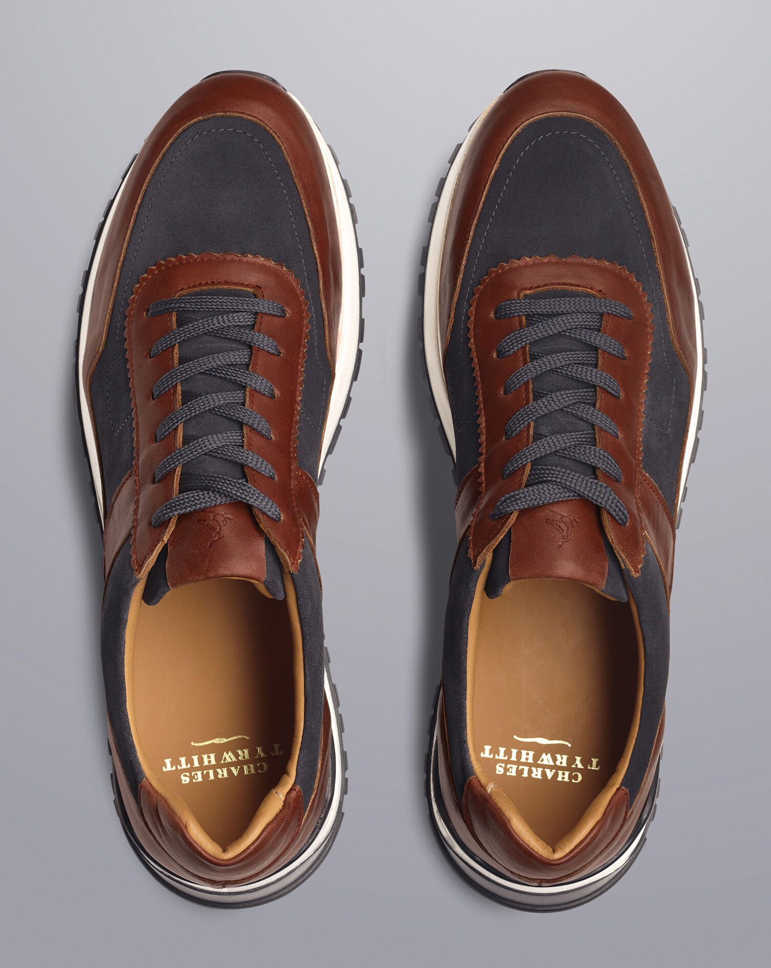 Leather and Suede Sneakers - Chestnut Brown & Grey