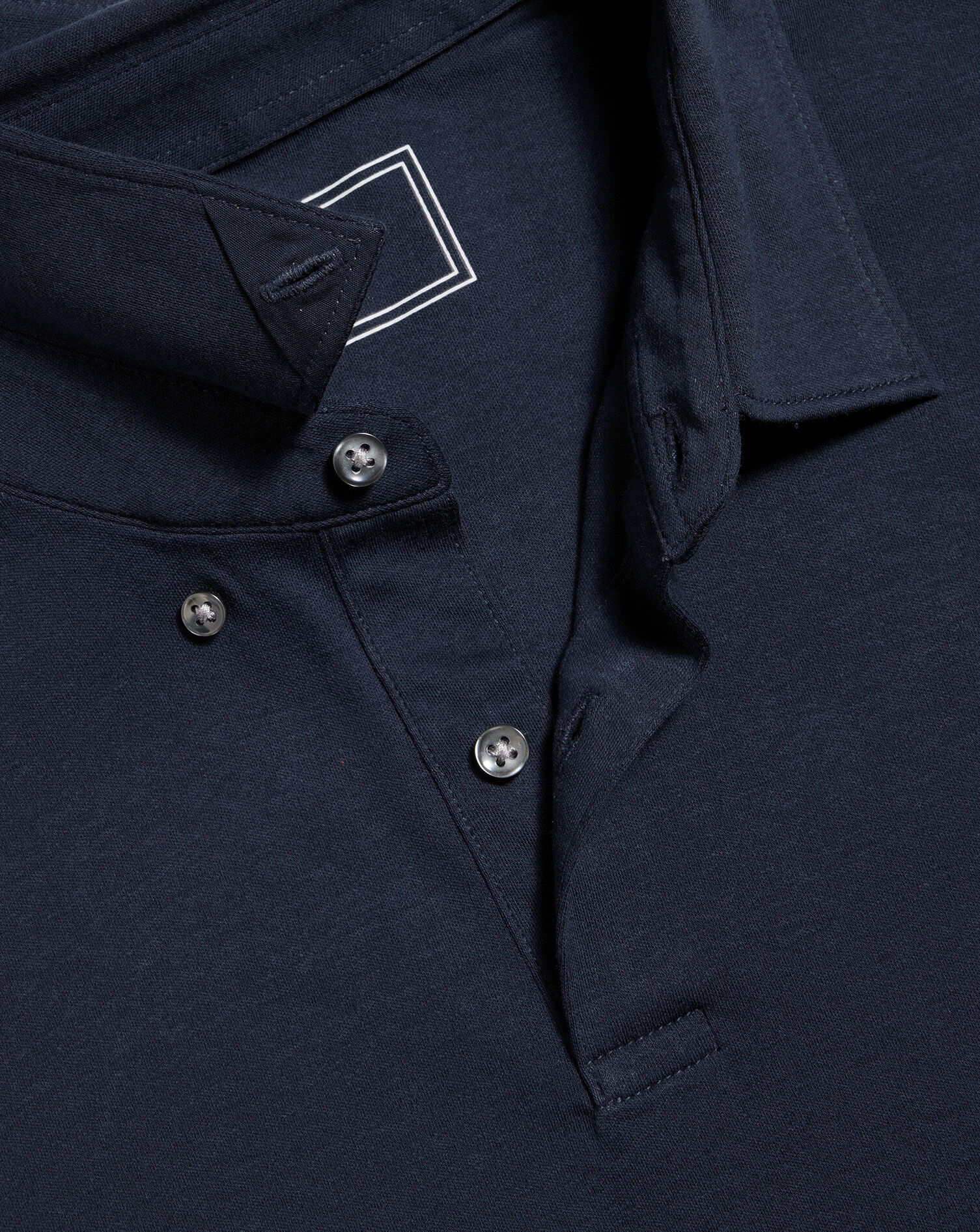 Combed Cotton Long Sleeve Polo - Dark Navy