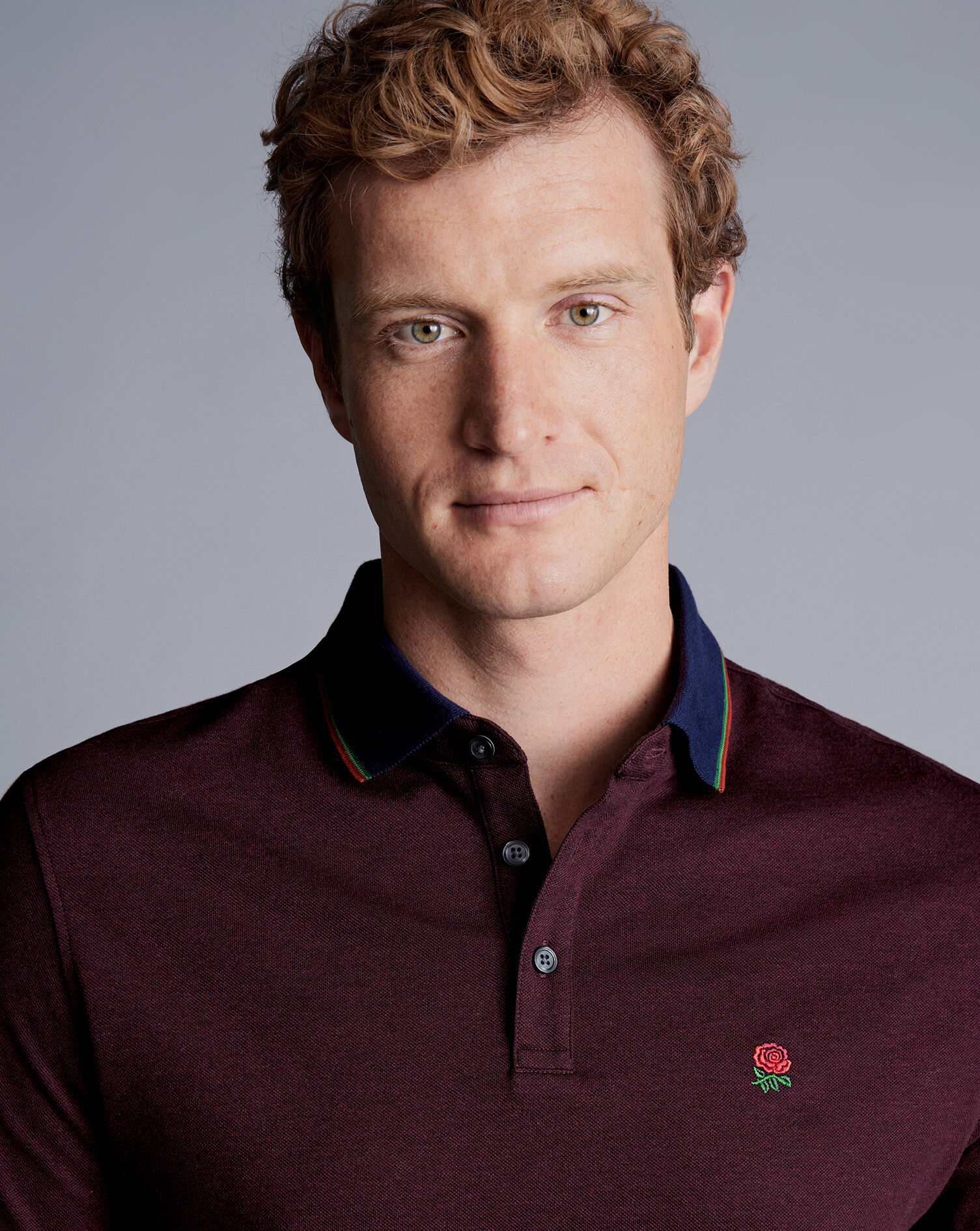 England Rugby Collar Detail Pique Polo - Wine Red