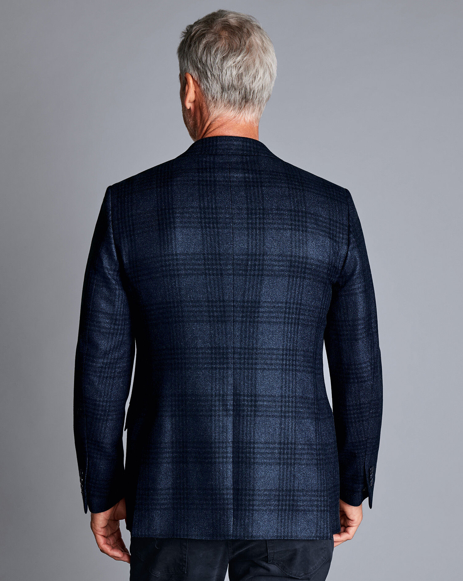 Wool Silk Check Jacket - Ink Blue