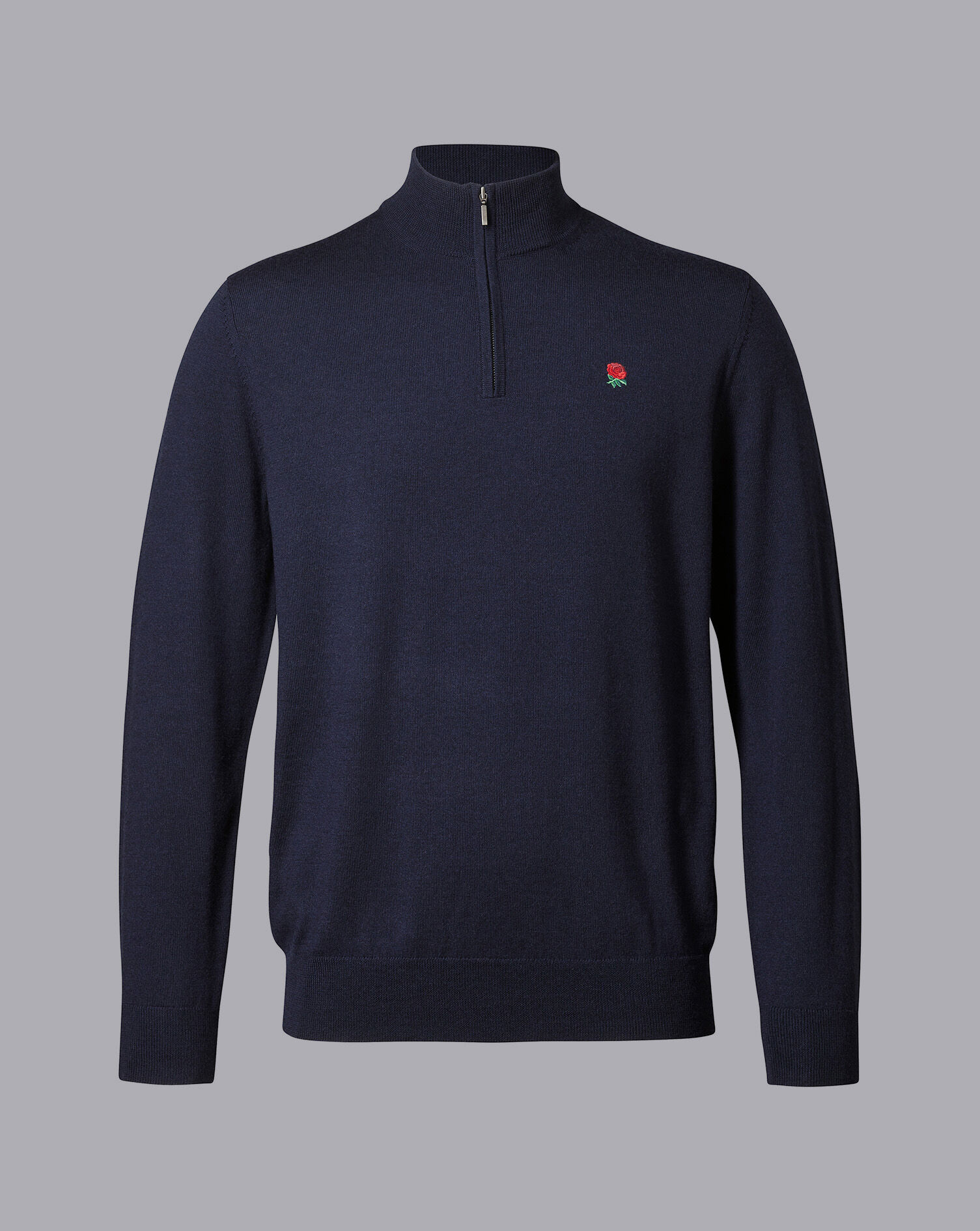England Rugby Red Rose Merino Zip Neck Sweater  - Navy