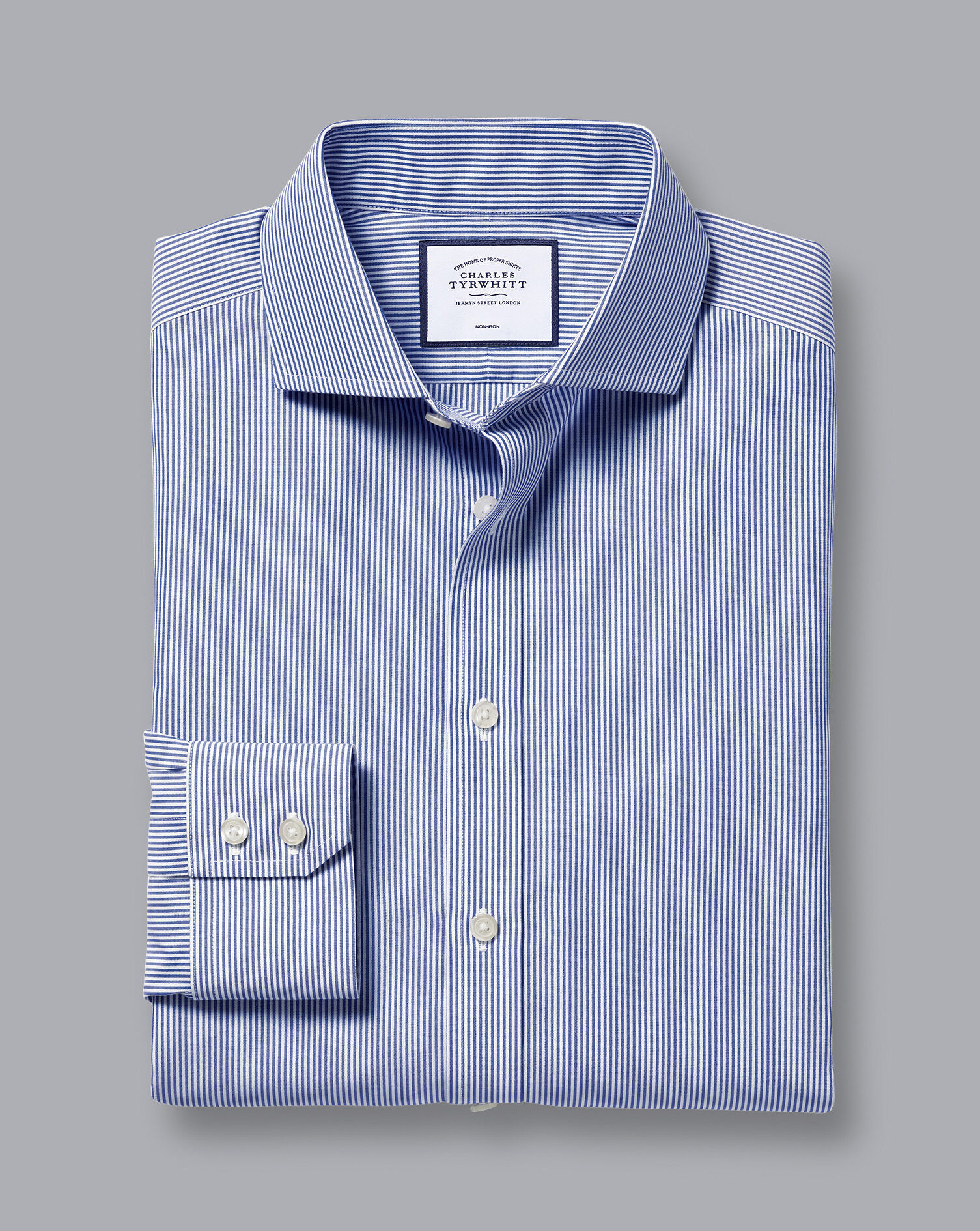 Spread Collar Non-Iron Bengal Stripe Shirt - Royal Blue