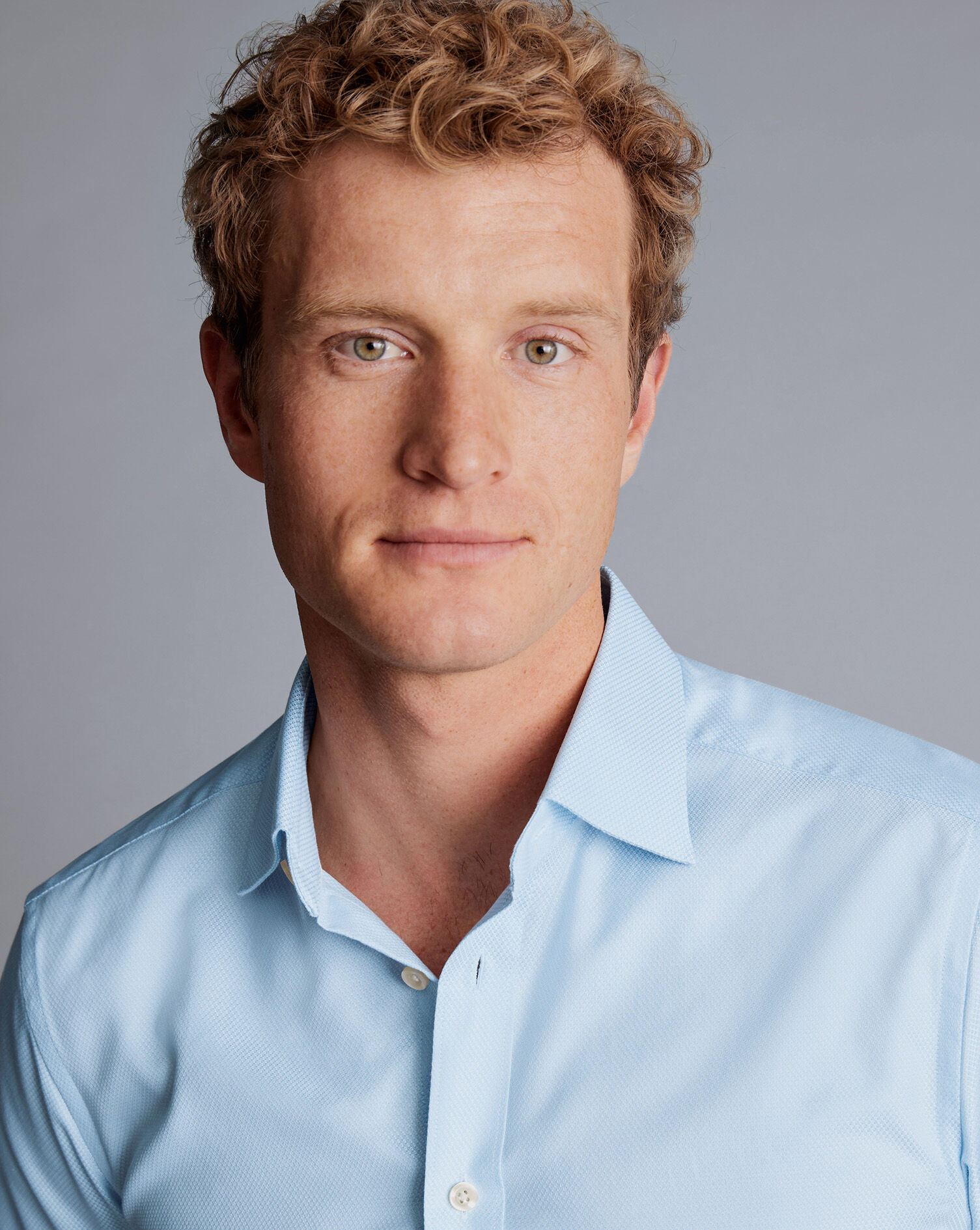 Semi-Spread Collar Egyptian Cotton Hudson Weave Shirt - Light Blue