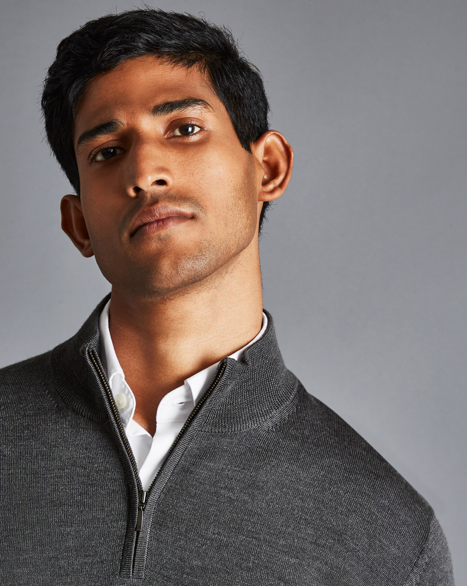 Merino Zip Neck Sweater - Grey