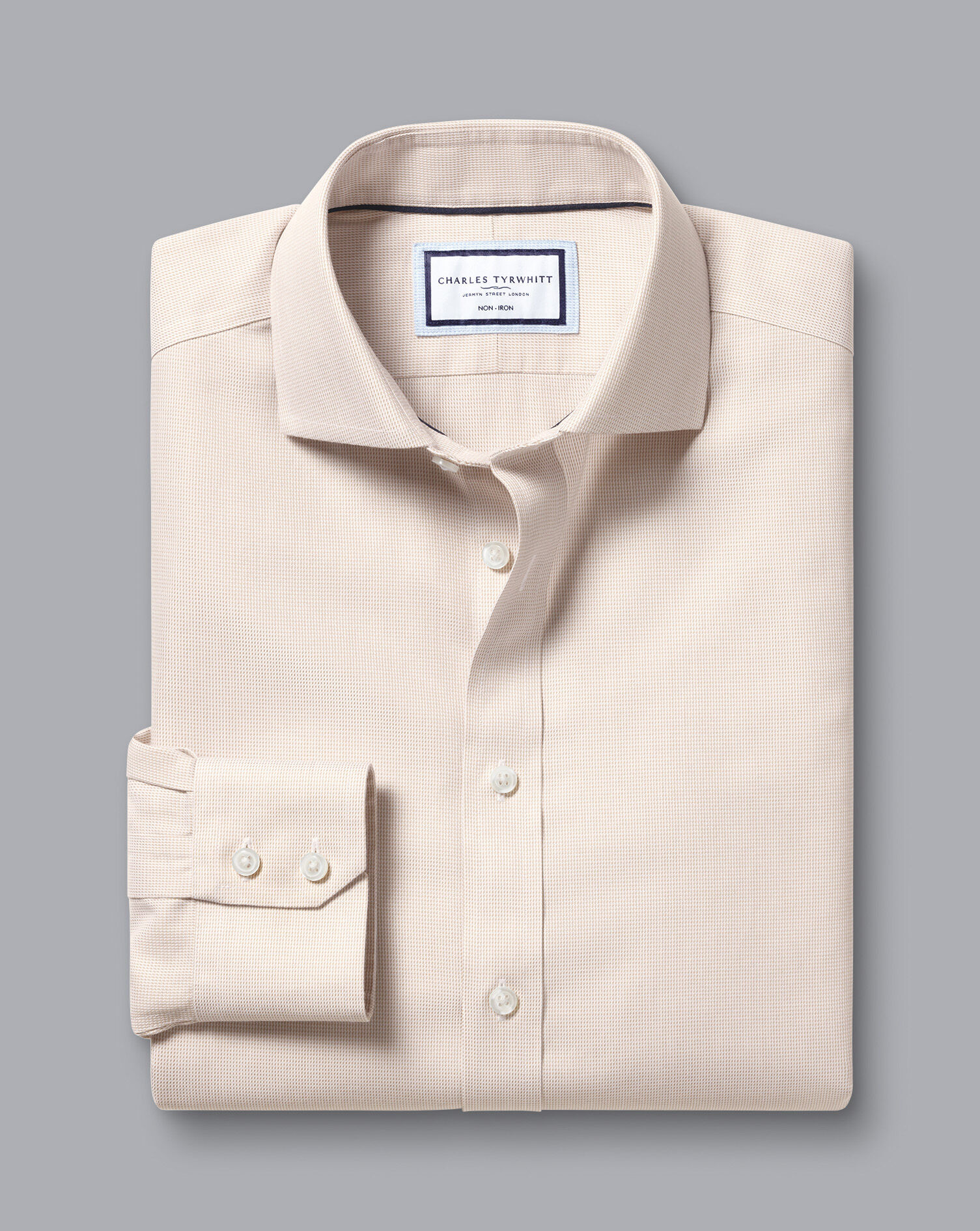 Spread Collar Non-Iron Clifton Weave Shirt - Oatmeal