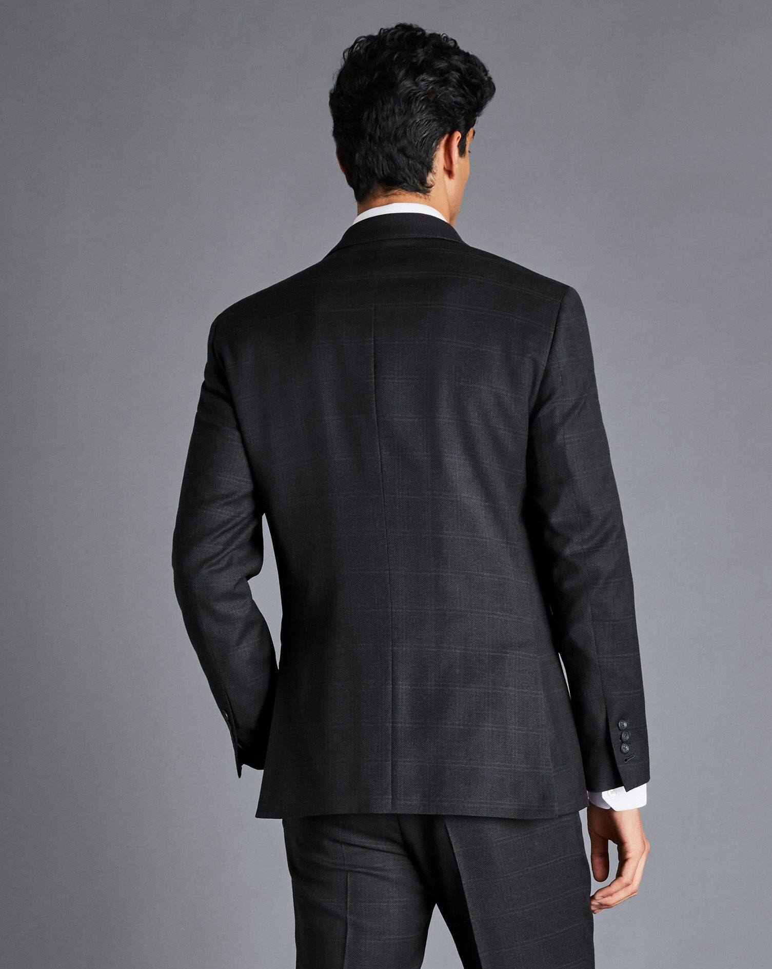 Windowpane Check Birdseye Travel Suit Jacket - Charcoal Grey