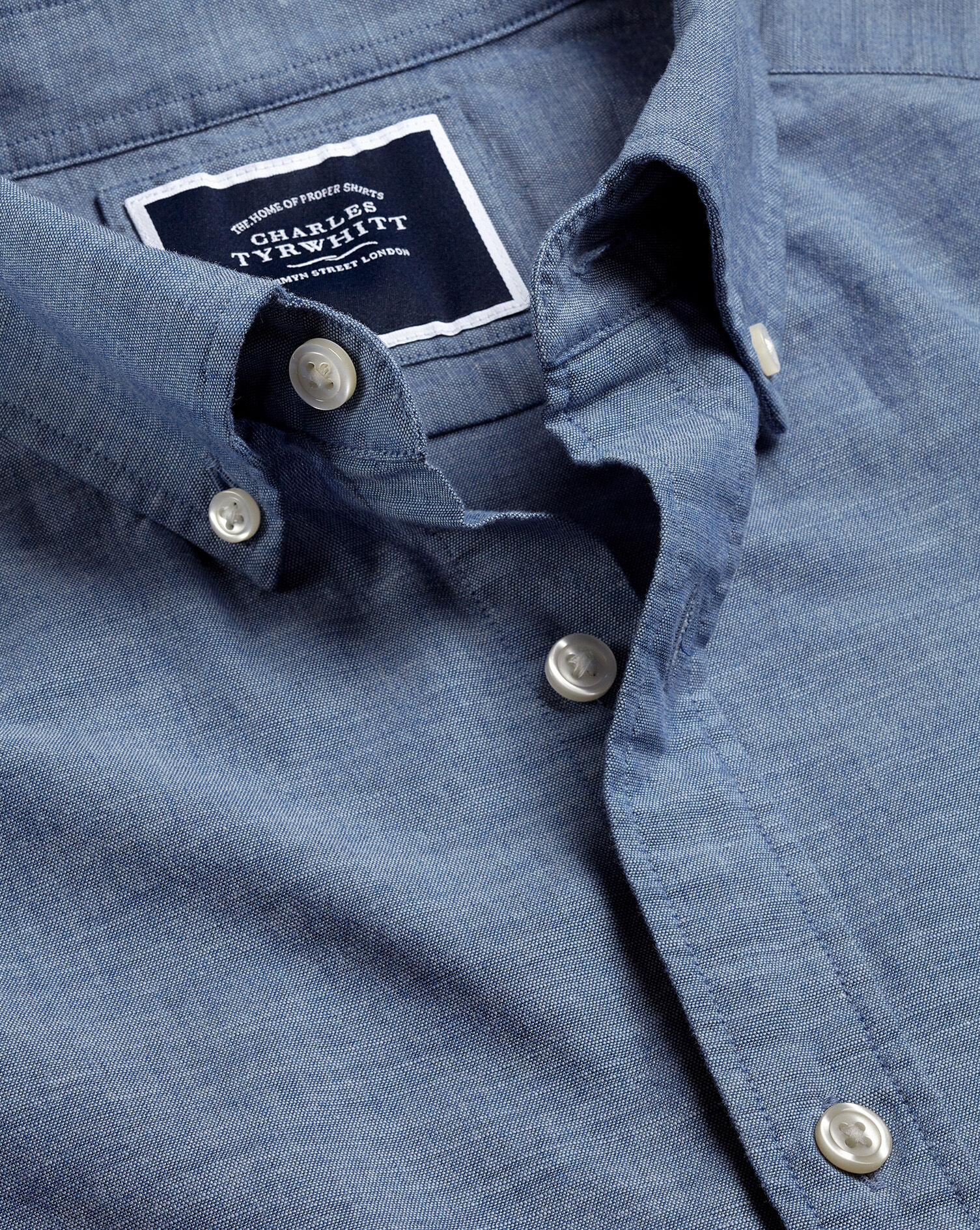 Button-Down Collar Chambray Shirt - Indigo Blue