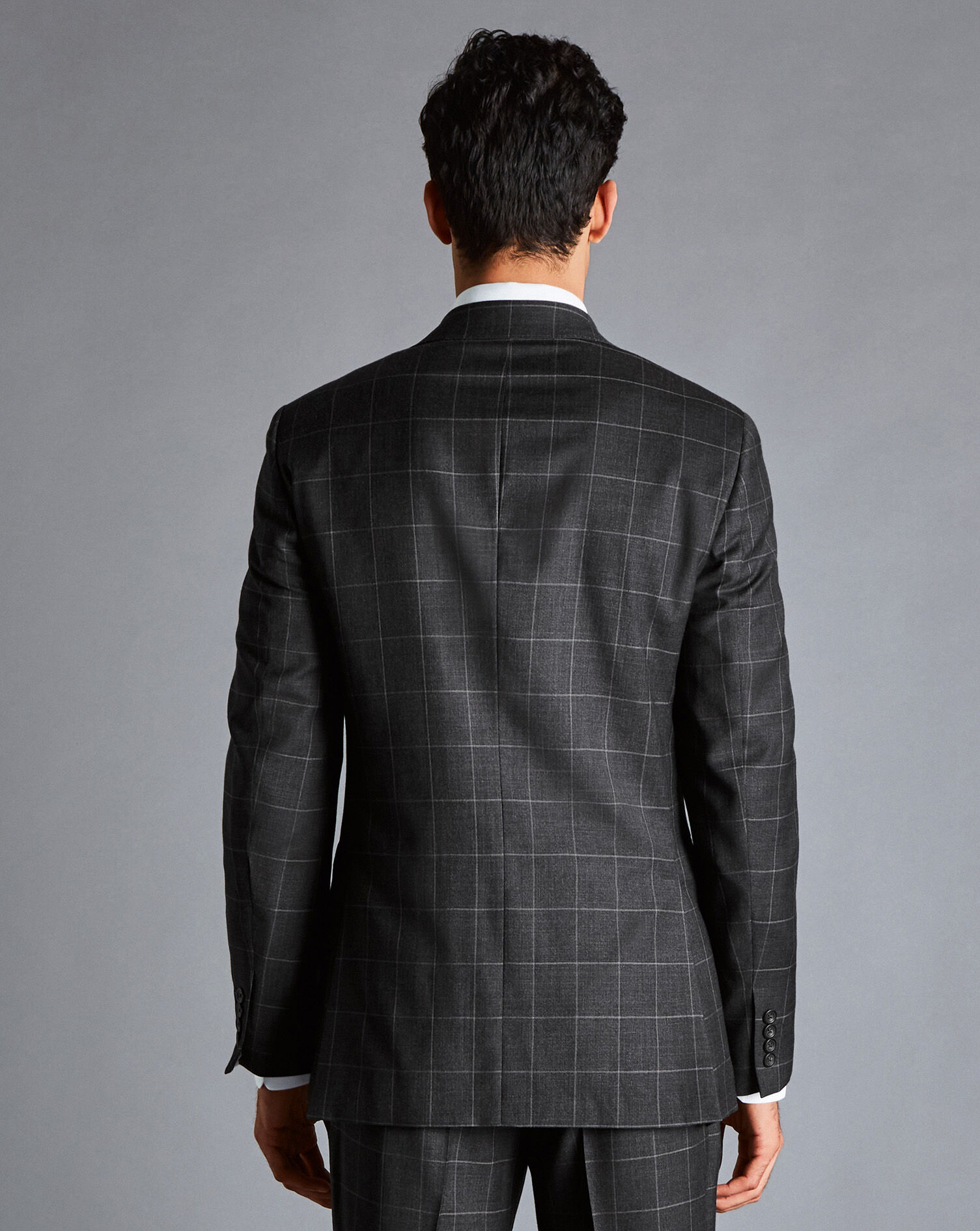 Windowpane Check Suit Jacket - Grey