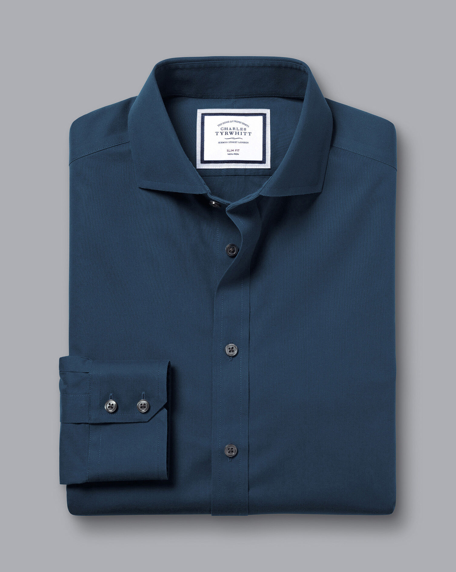 Spread Collar Non-Iron Poplin Shirt - Petrol Blue