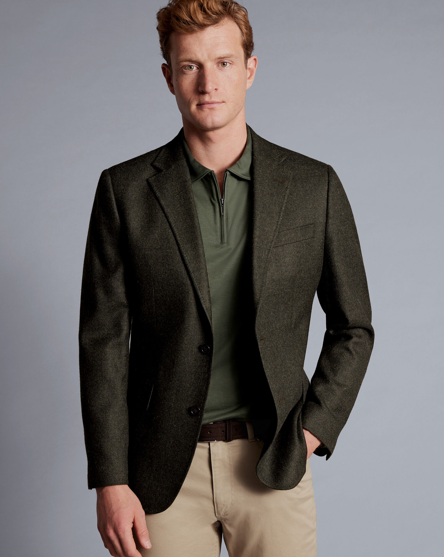 Zip-Neck Jersey Polo - Olive Green