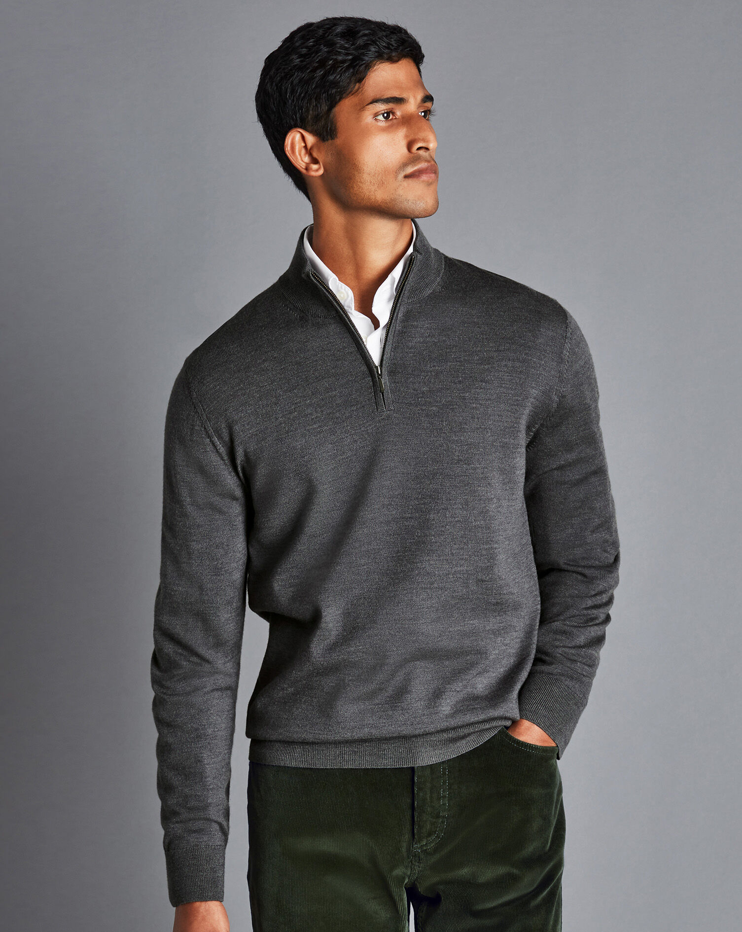 Merino Zip Neck Sweater - Grey