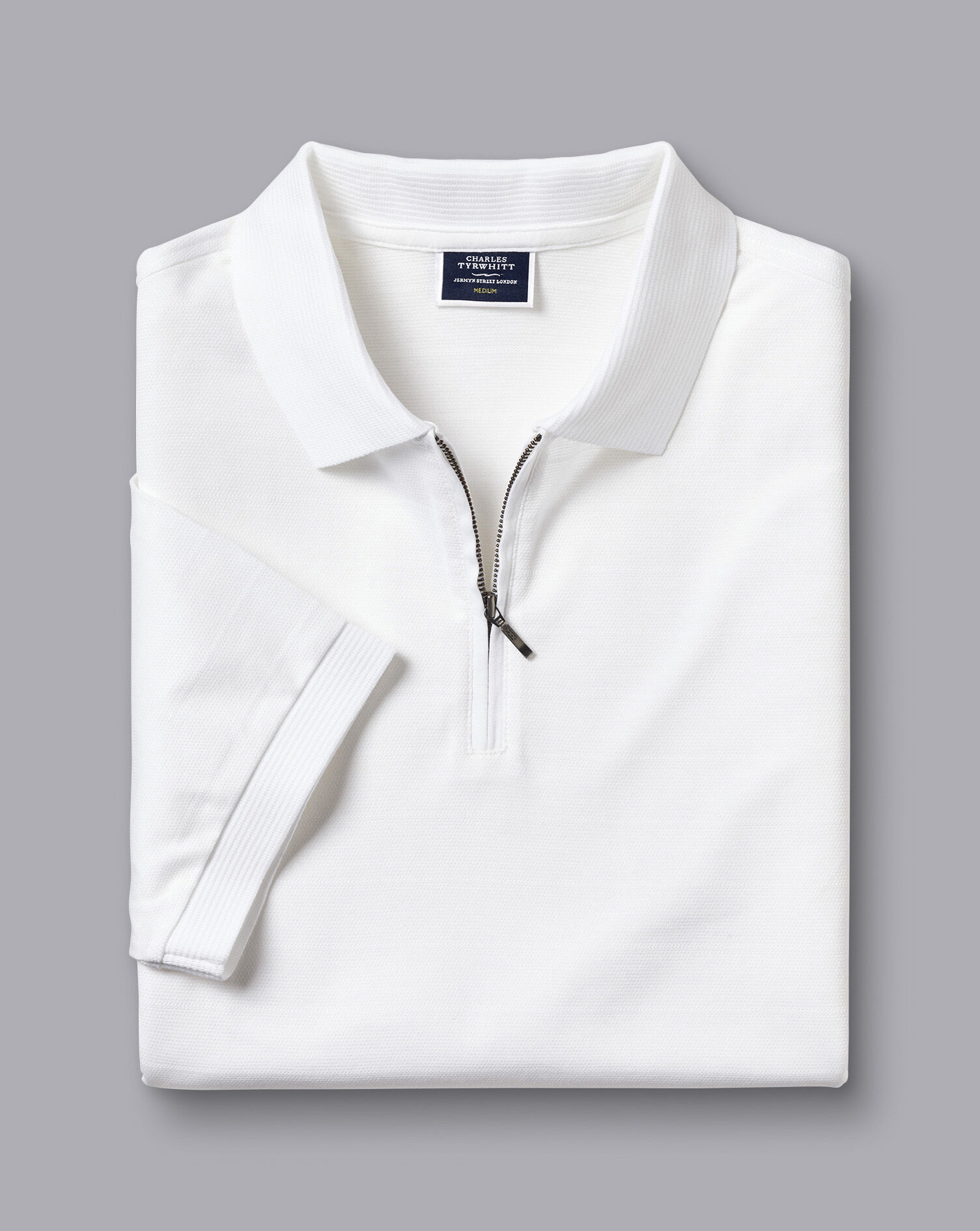 Tyrwhitt Cool Zip-Neck Polo - White
