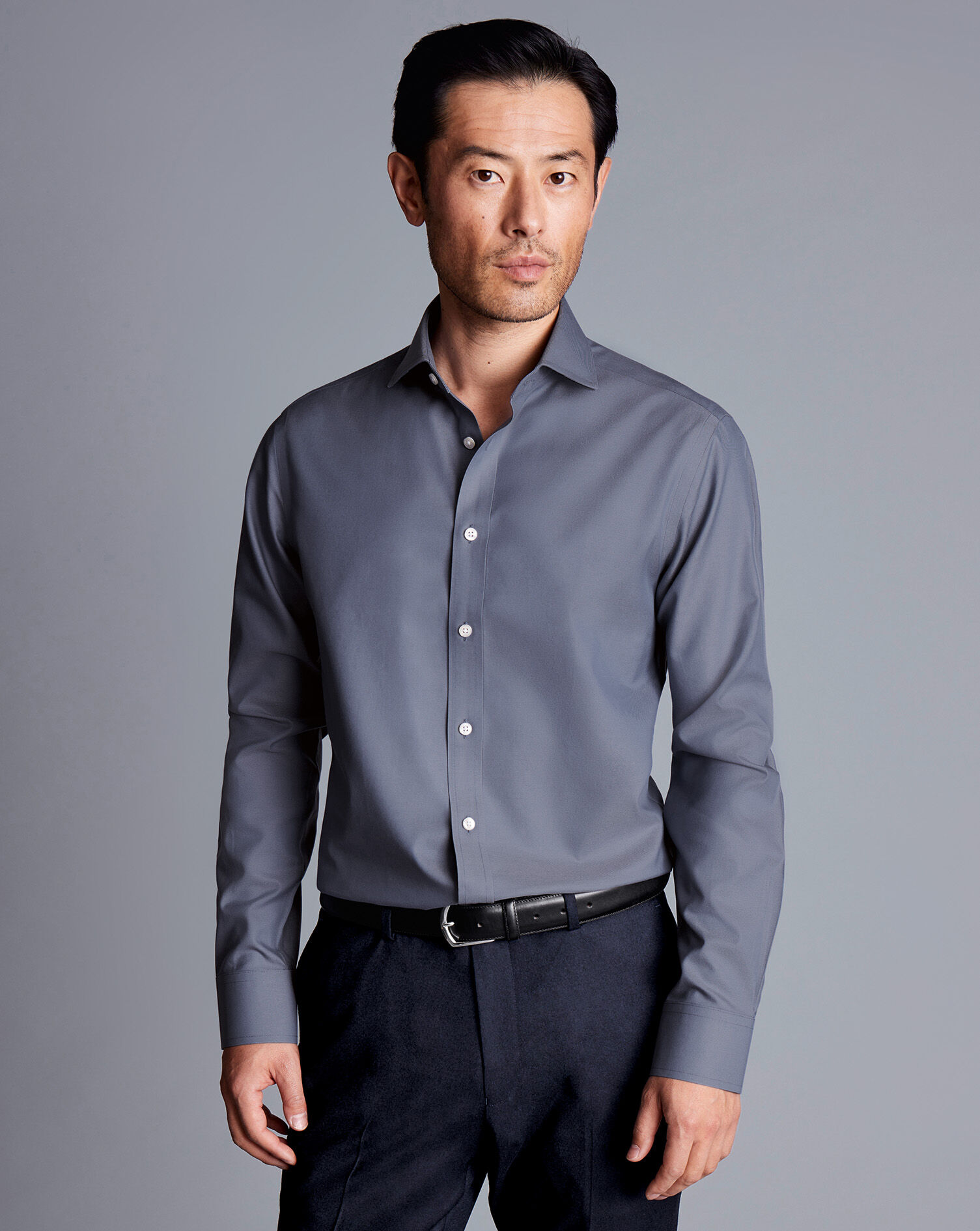 Spread Collar Non-Iron Twill Shirt - Heather Blue