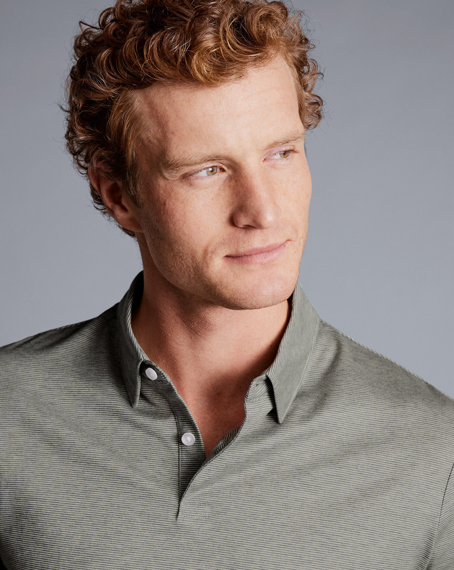 Birdseye Stripe Jacquard Polo - Light Grey