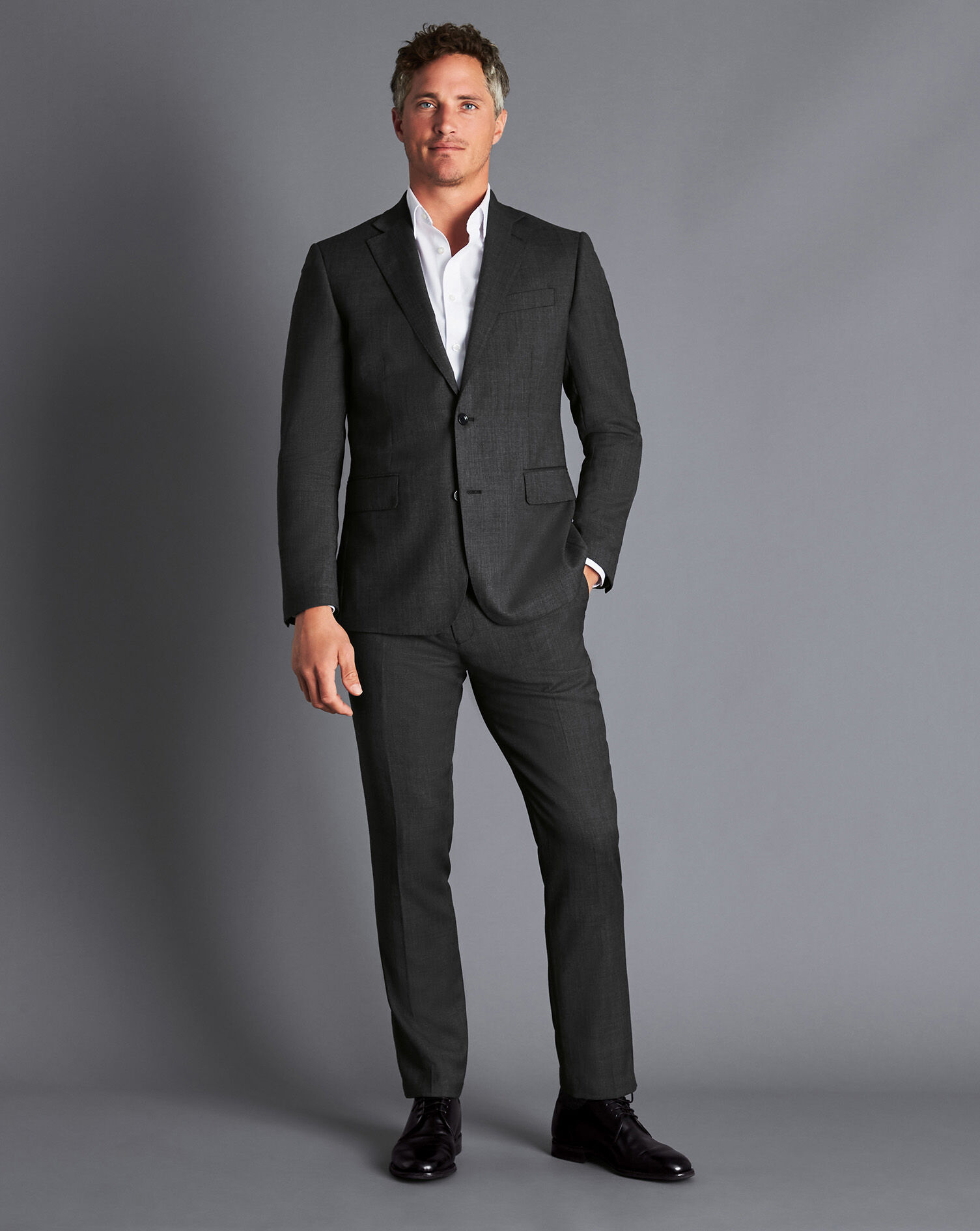 Natural Stretch Birdseye Suit Pants - Grey