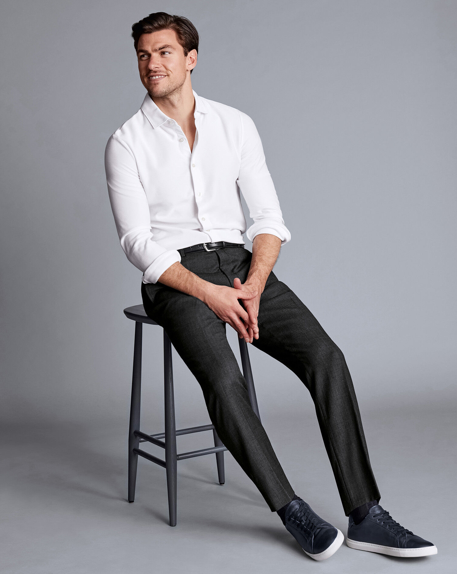 Natural Stretch Birdseye Suit Pants - Grey