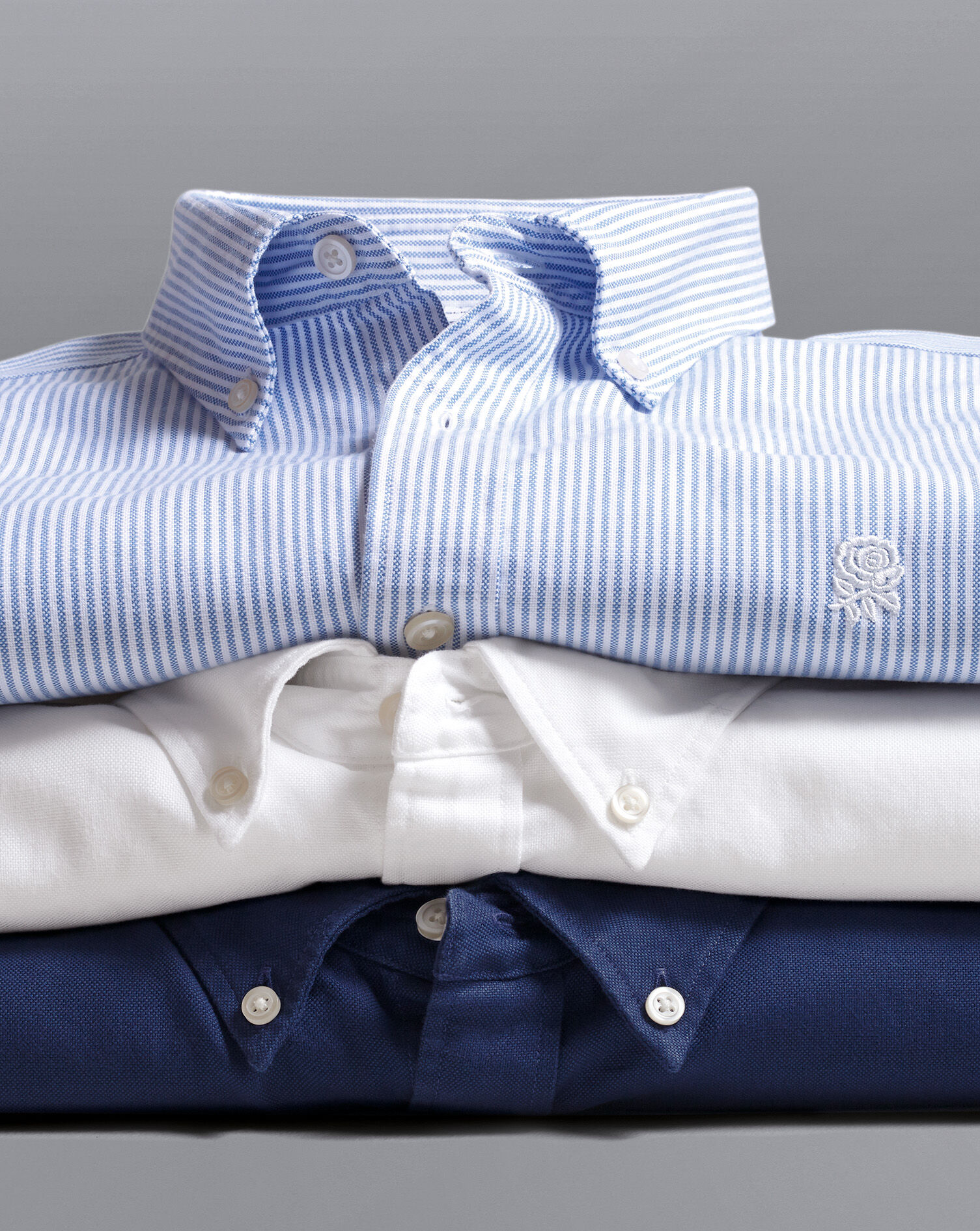 England Rugby Button-Down Collar Washed Oxford Shirt with Red Rose - White