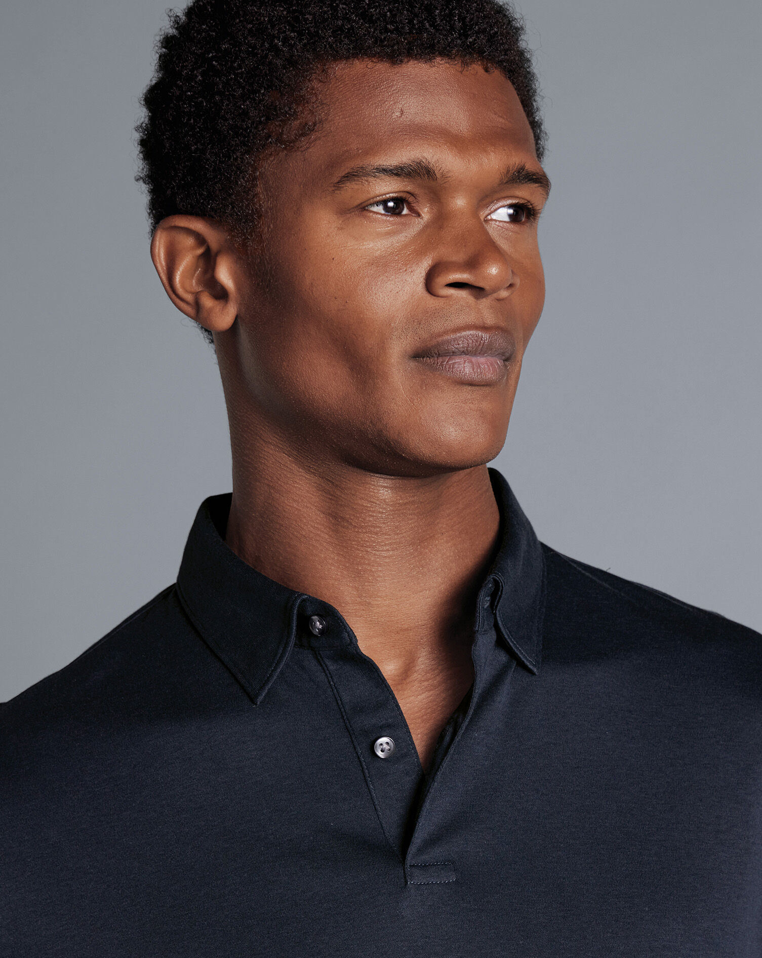 Combed Cotton Long Sleeve Polo - Dark Navy