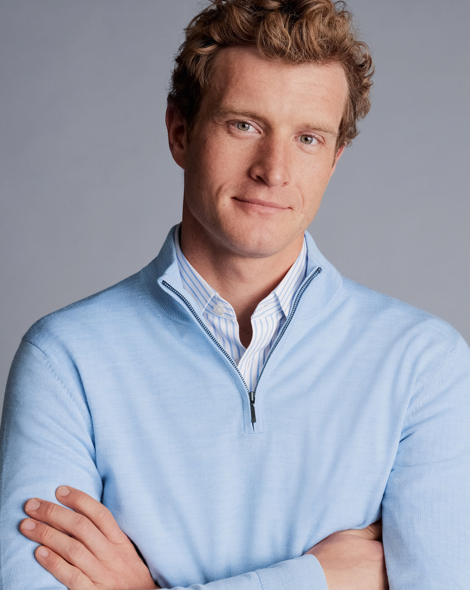 Merino Zip Neck Sweater - Sky Blue