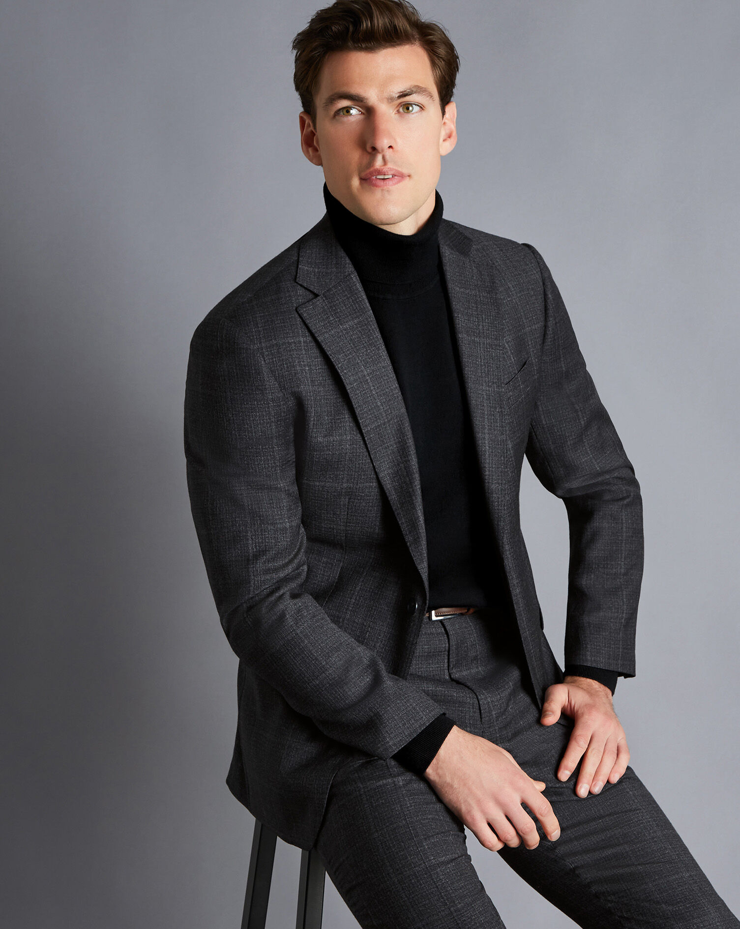 Windowpane Check Suit Jacket - Charcoal Grey