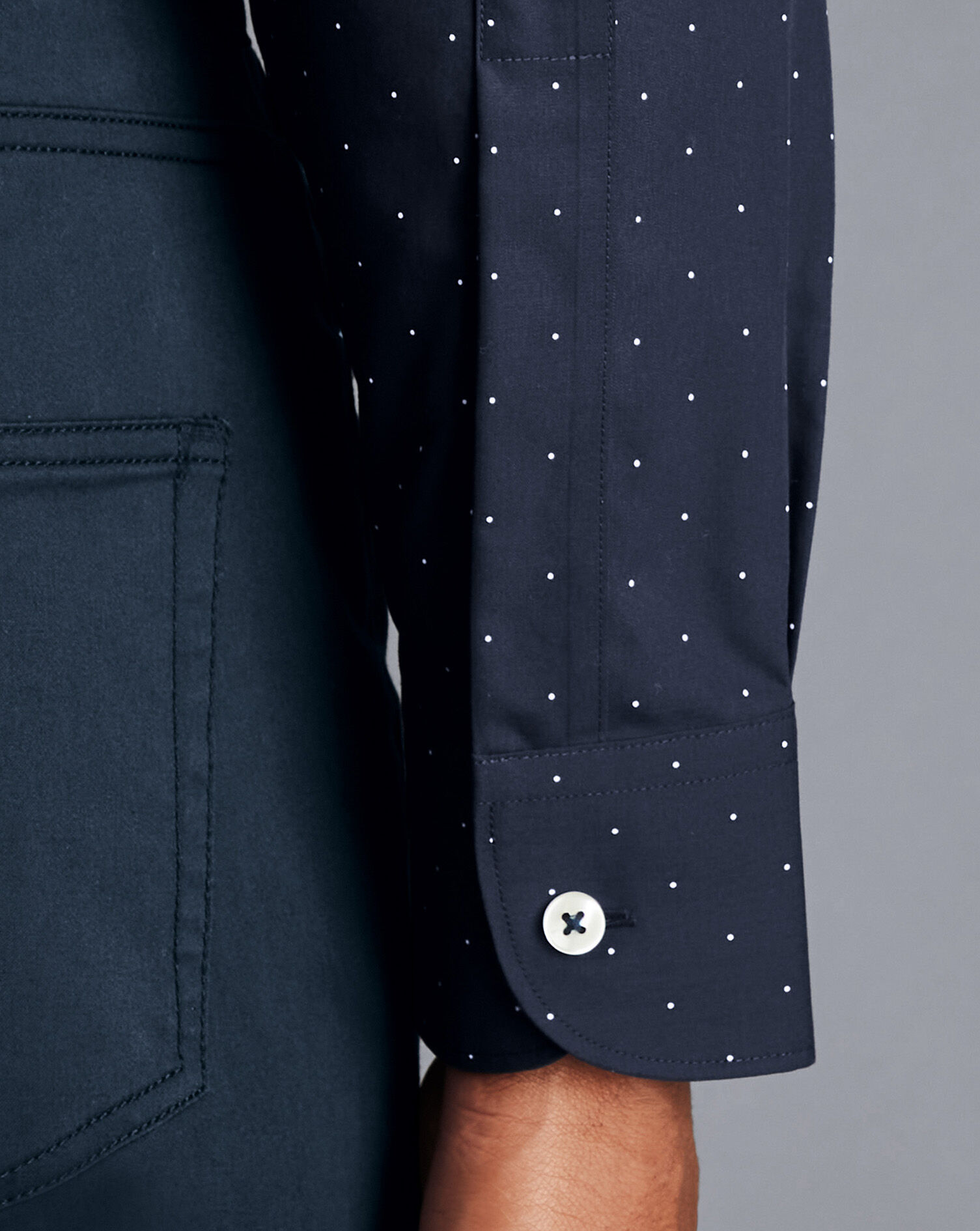 Semi-Spread Collar Non-Iron Spot Print Shirt - Navy