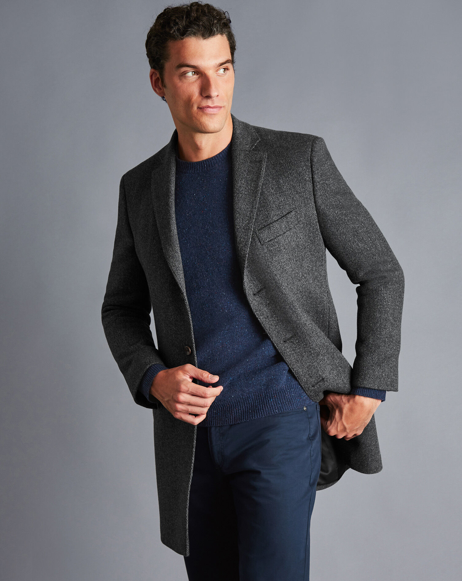 Herringbone Wool Overcoat - Grey
