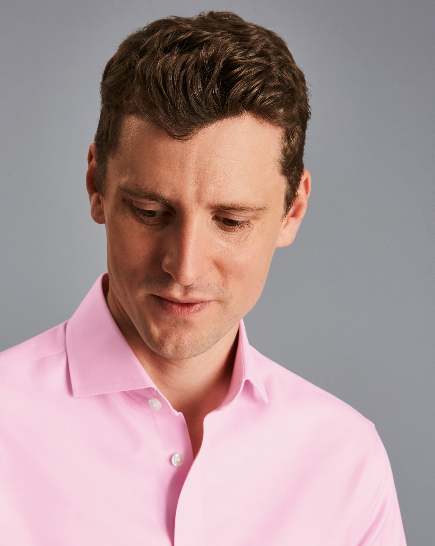 Spread Collar Non-Iron Twill Shirt - Pink
