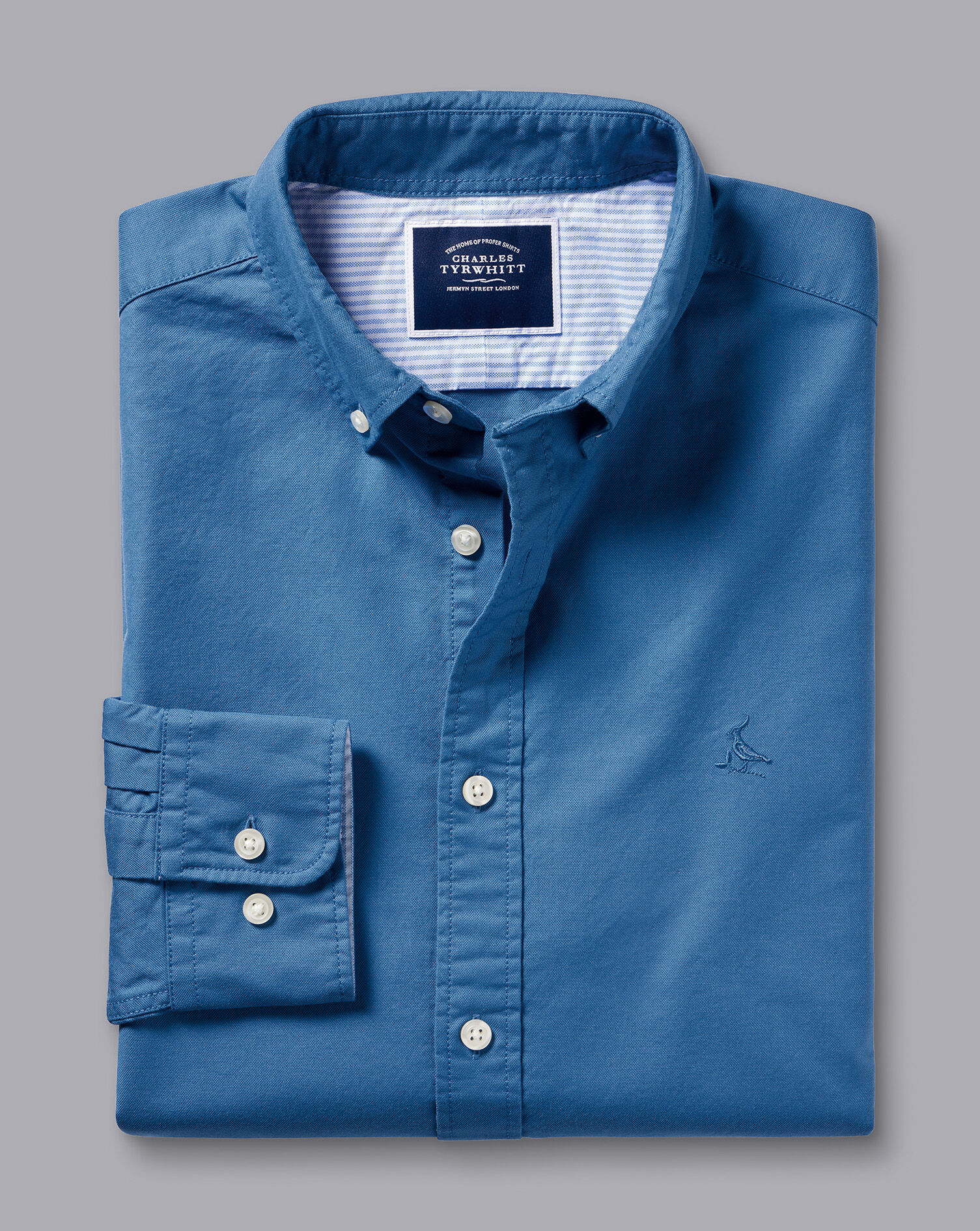 Button-Down Collar Washed Oxford Shirt  - Ocean Blue