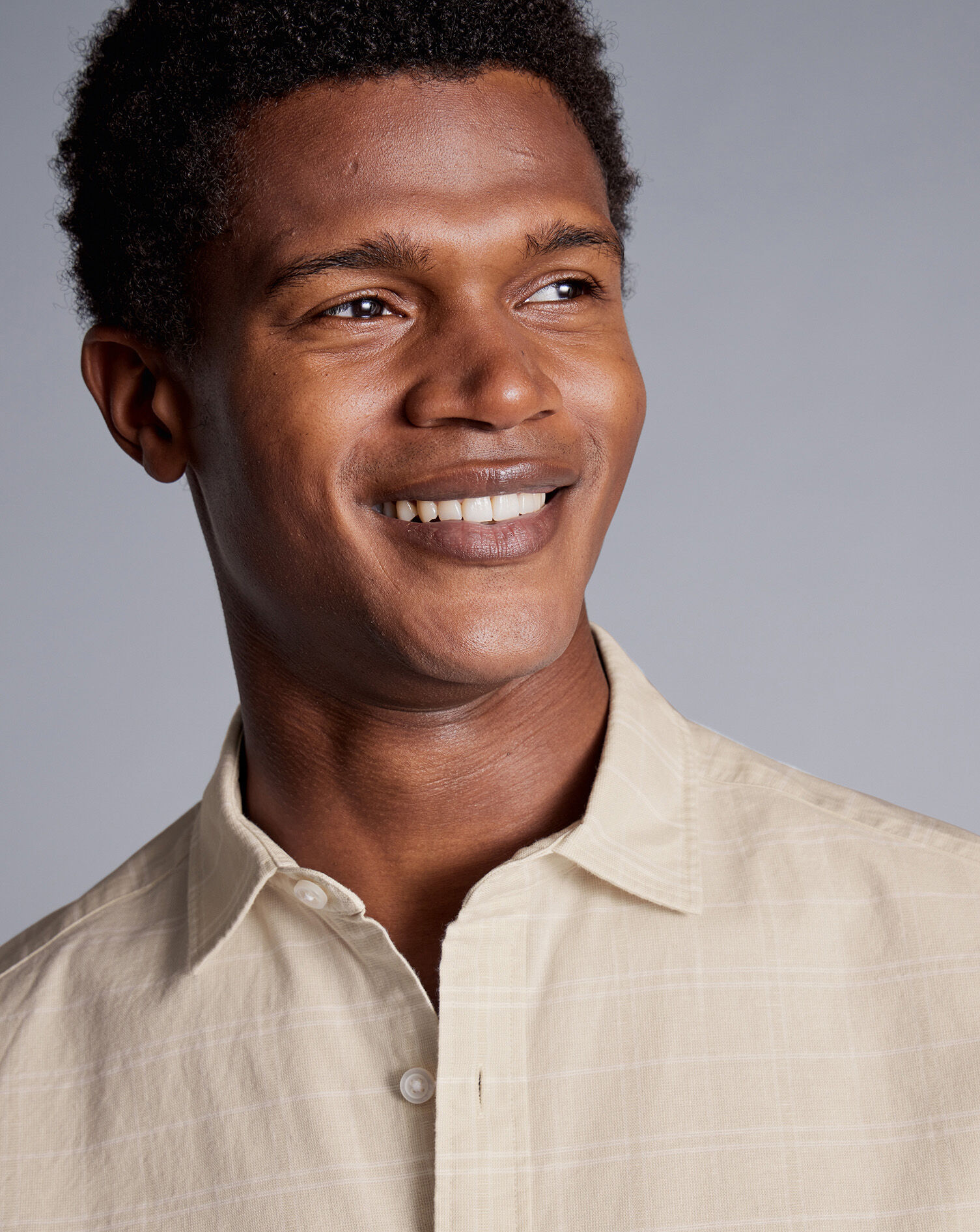 Cotton Linen Check Short Sleeve Shirt - Oatmeal