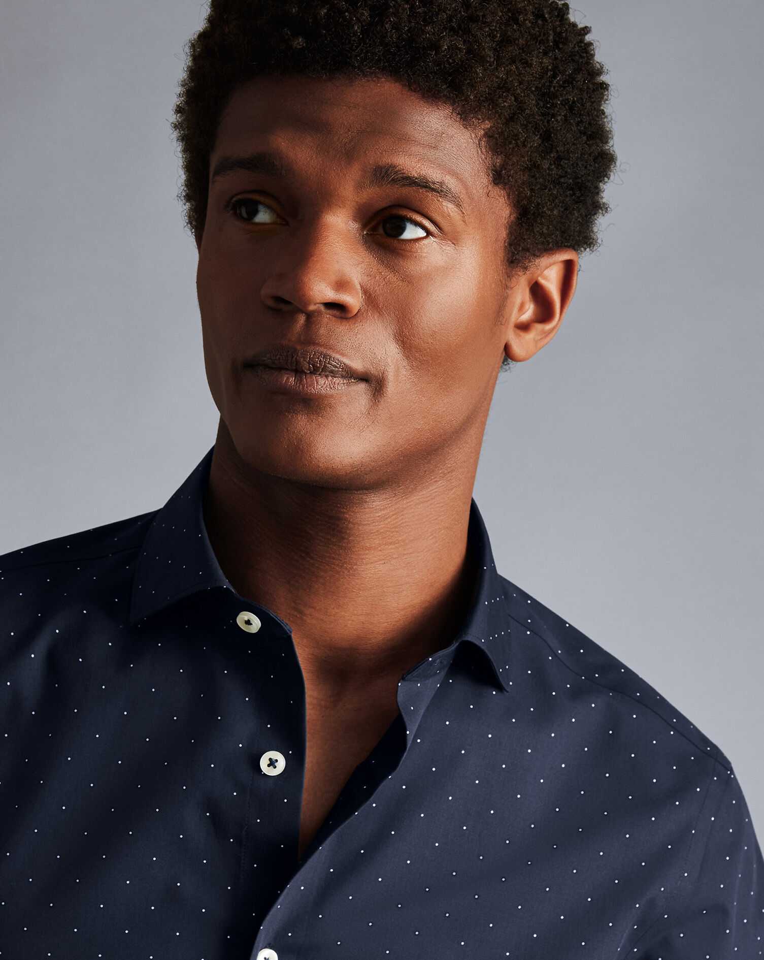 Semi-Spread Collar Non-Iron Spot Print Shirt - Navy