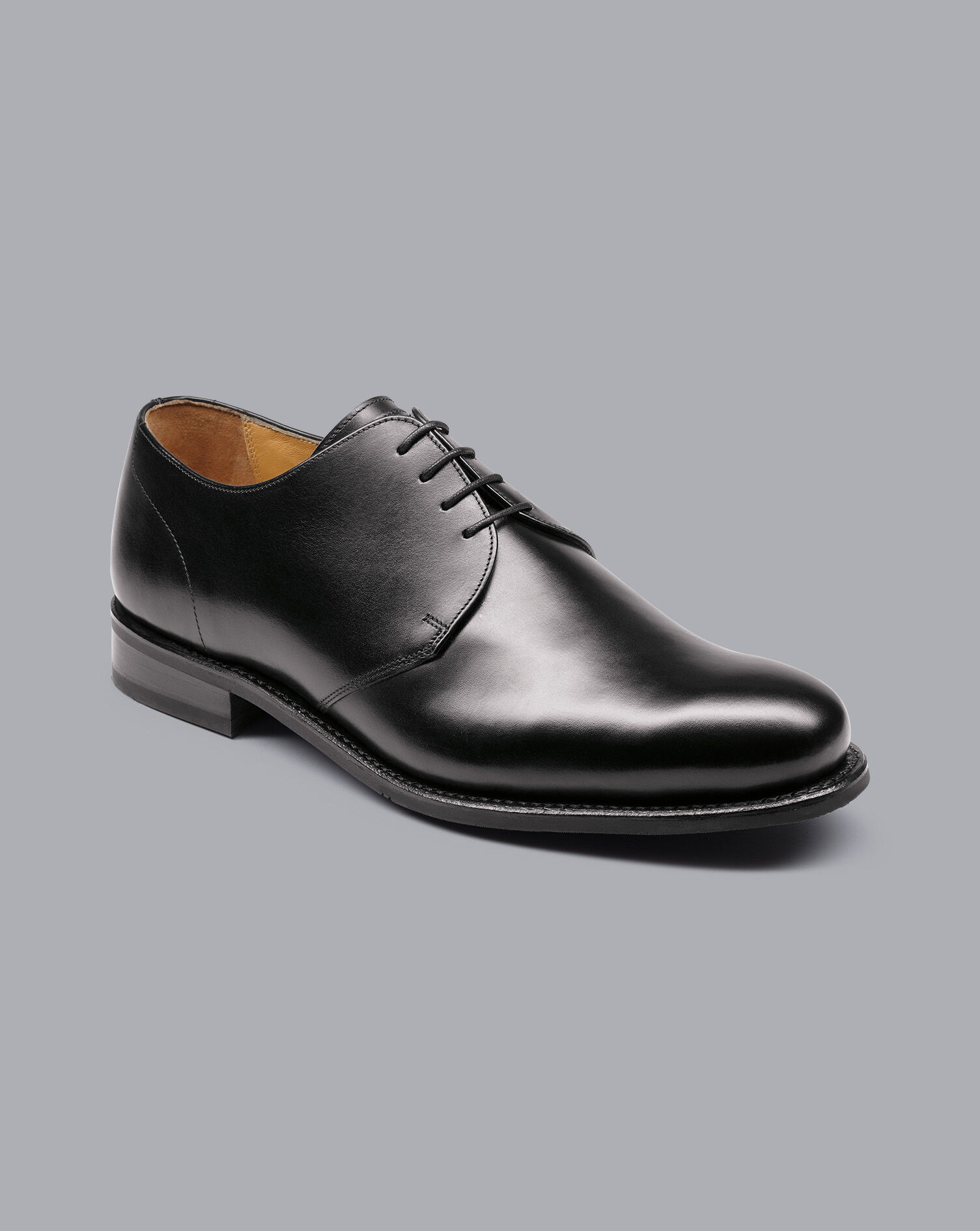 Rubber Sole Leather Derby Shoes - Black