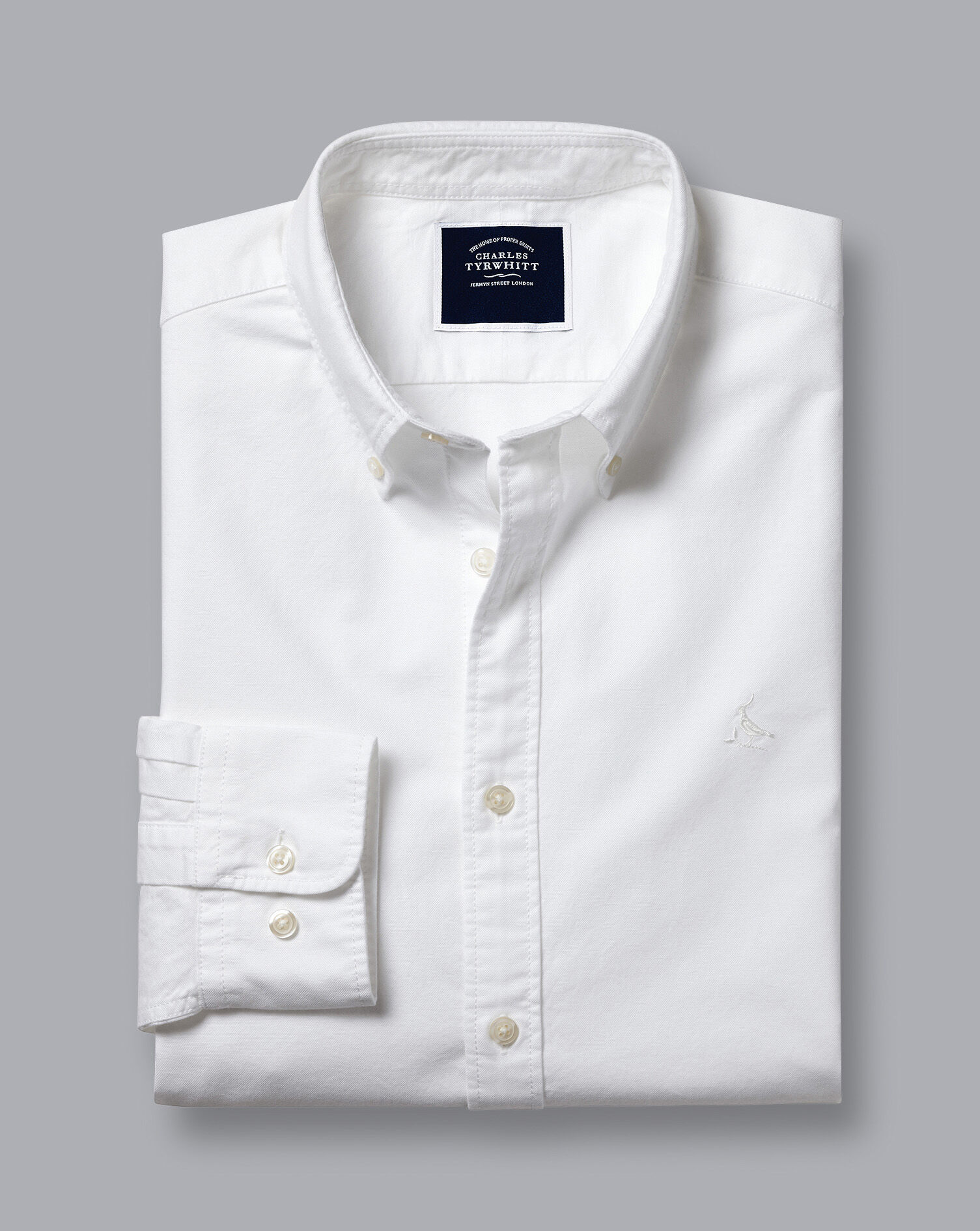 Button-Down Collar Washed Oxford Shirt - White