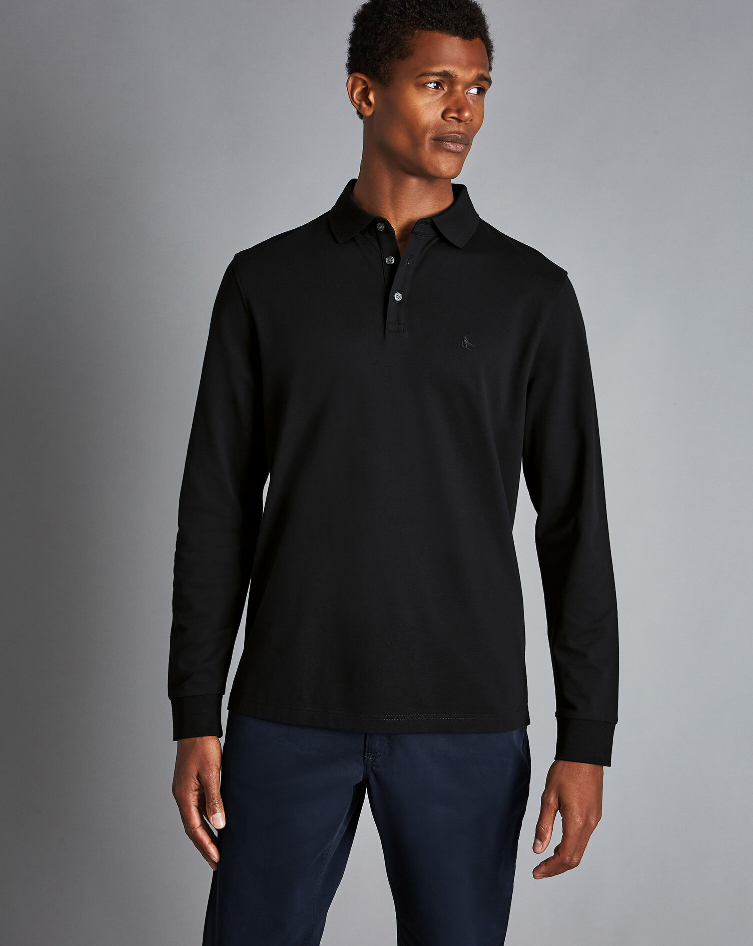 Tyrwhitt Long Sleeve Pique Polo - Black