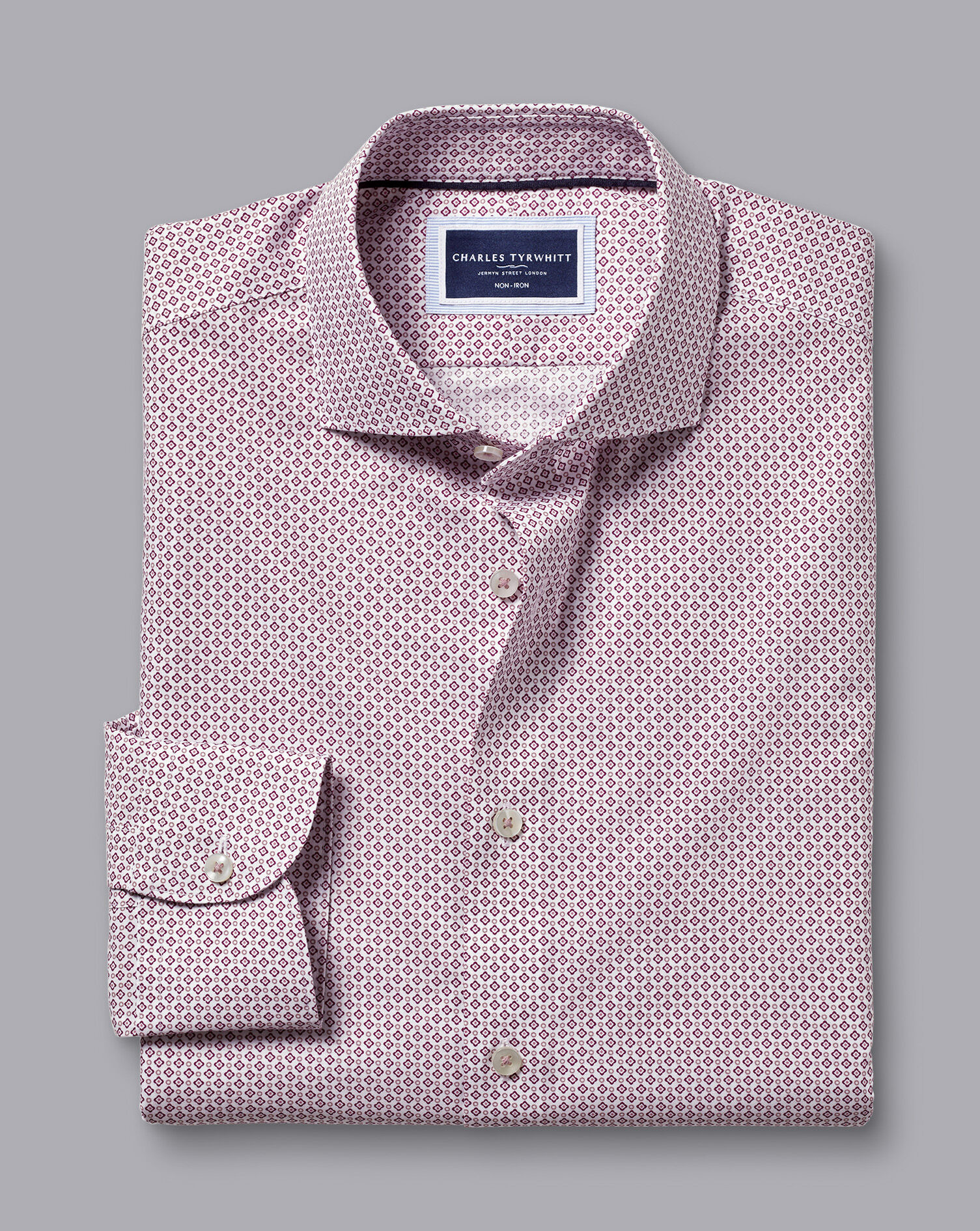 Semi-Spread Collar Shadow Diamond Print Non-Iron Shirt - Blackberry Purple