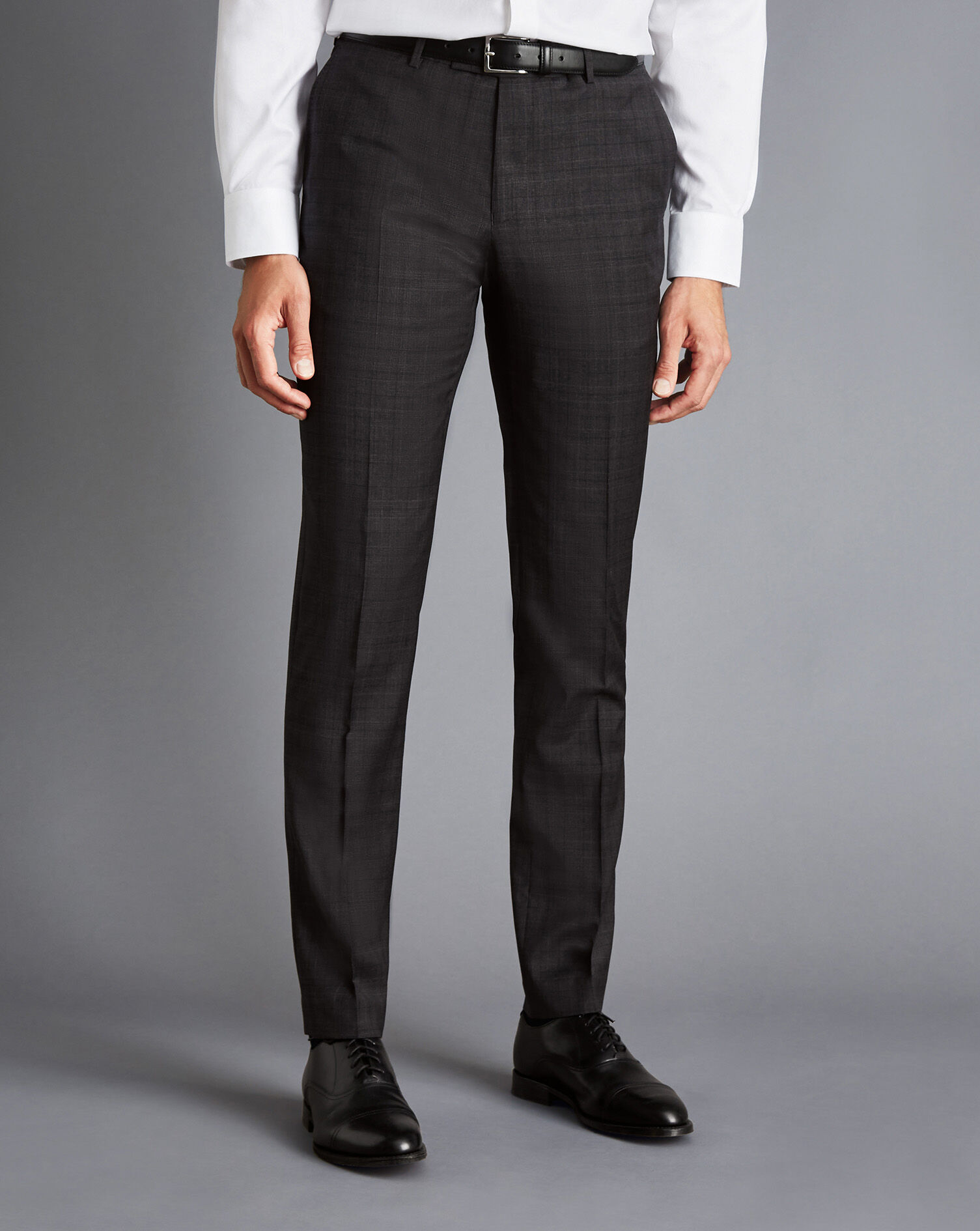 Italian Prince of Wales Check Suit Pants - Charcoal Grey