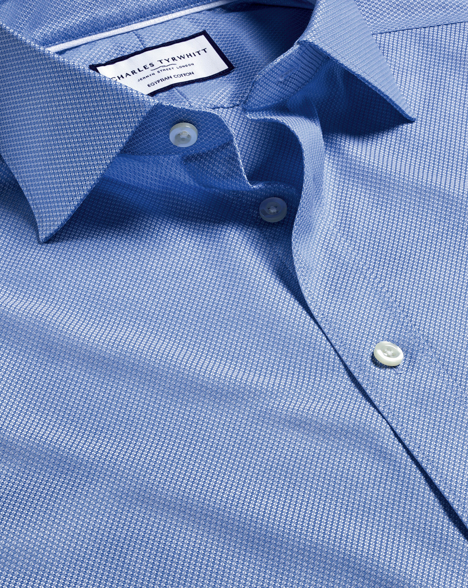 Semi-Spread Collar Egyptian Cotton Hudson Weave Shirt - Cornflower Blue