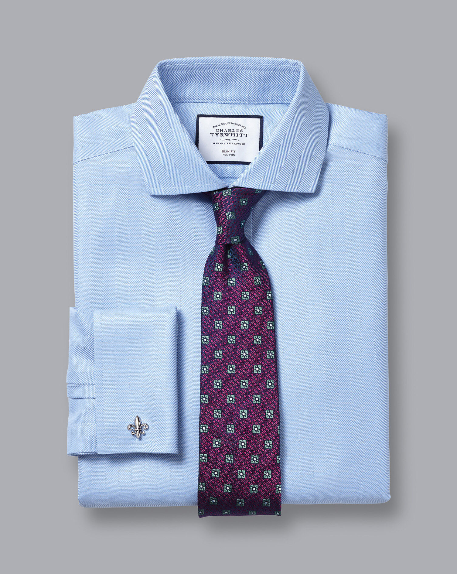 Spread Collar Non-Iron Herringbone Shirt - Sky Blue