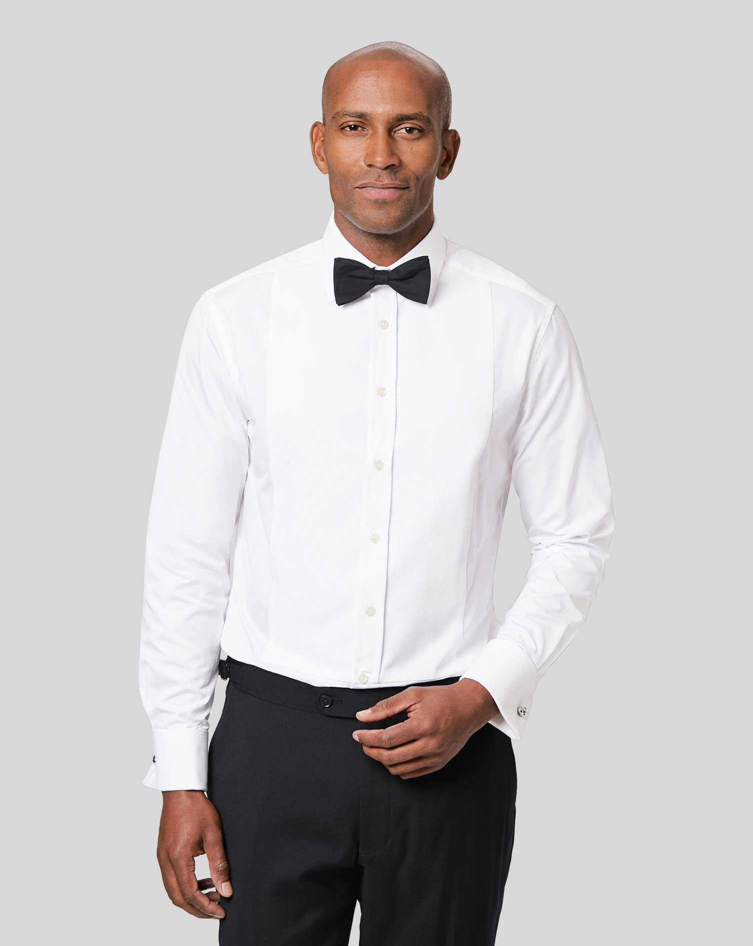 Marcella Bib Tuxedo Shirt  - White