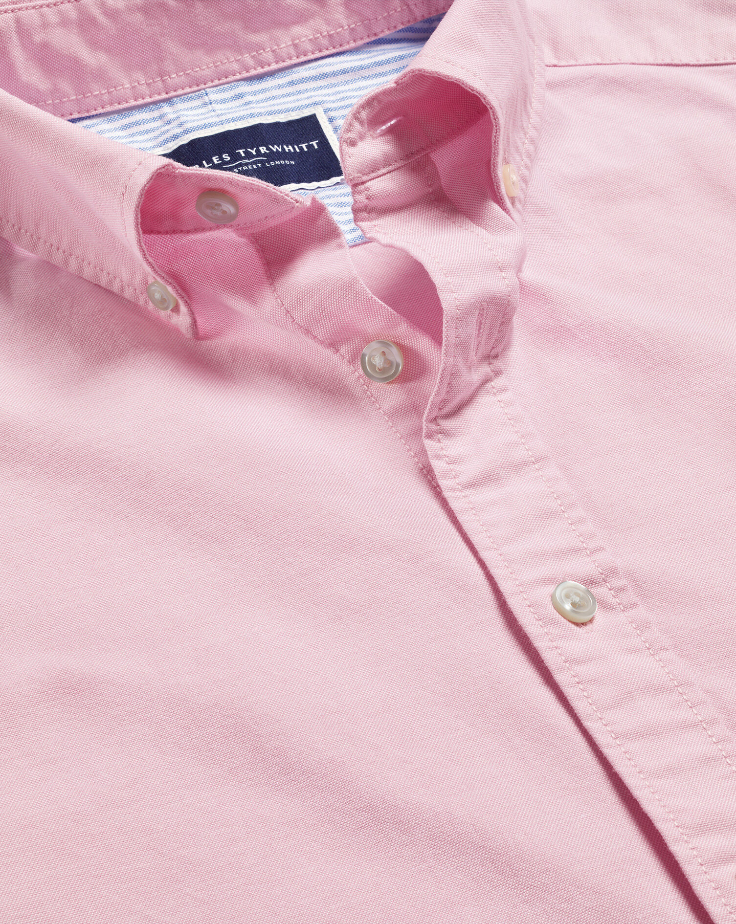Button-Down Collar Washed Oxford Plain Shirt - Pink