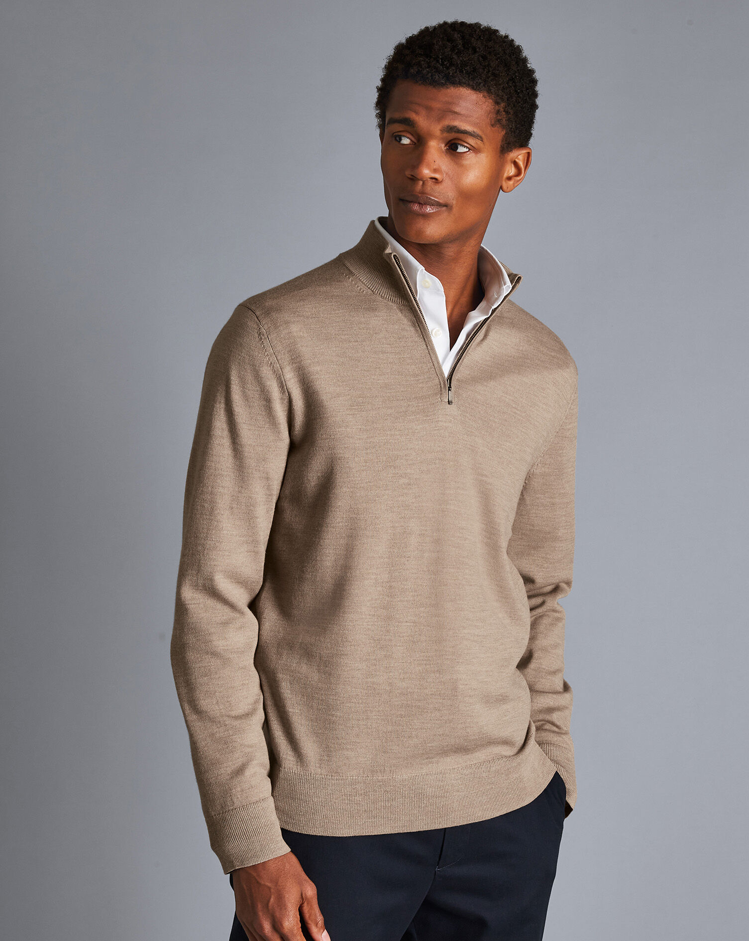 Merino Zip Neck Sweater - Oatmeal