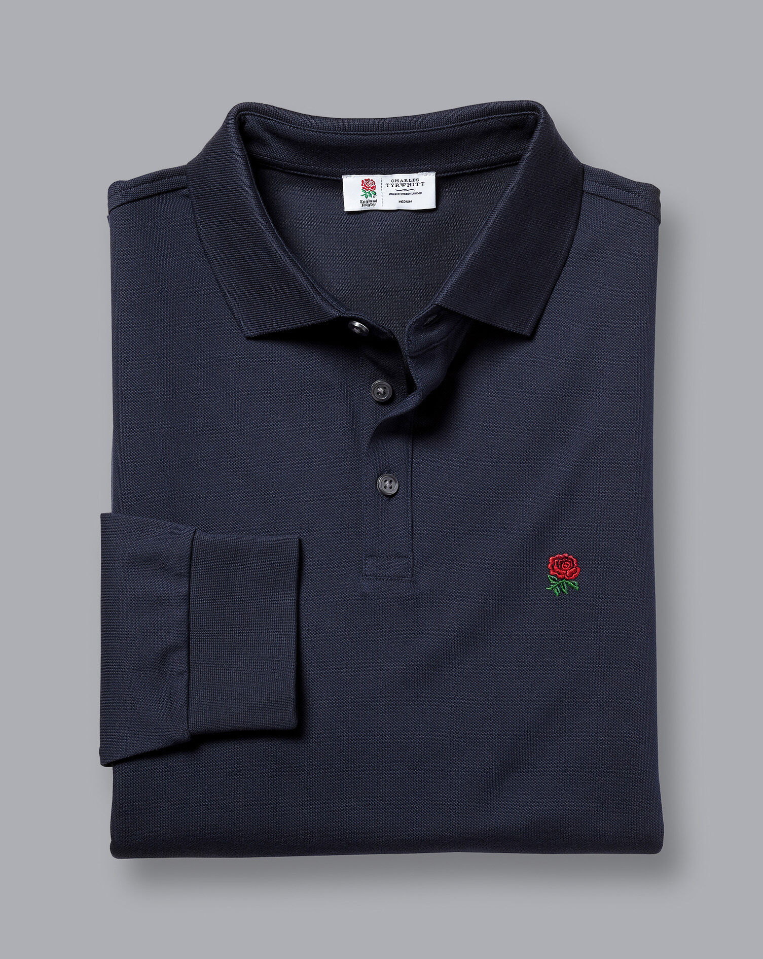 England Rugby Long Sleeve Pique Polo - Navy