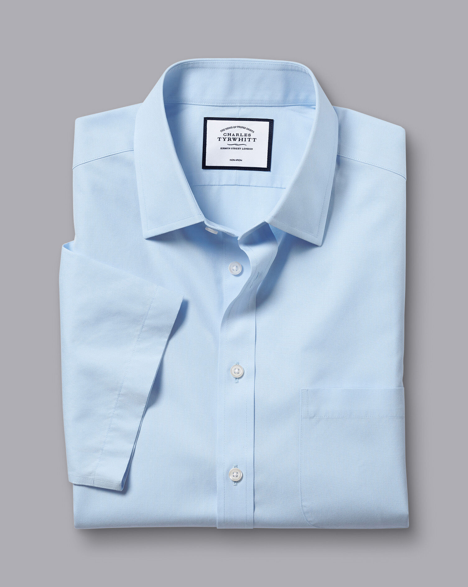 Non-Iron Poplin Short-Sleeve Shirt - Sky Blue