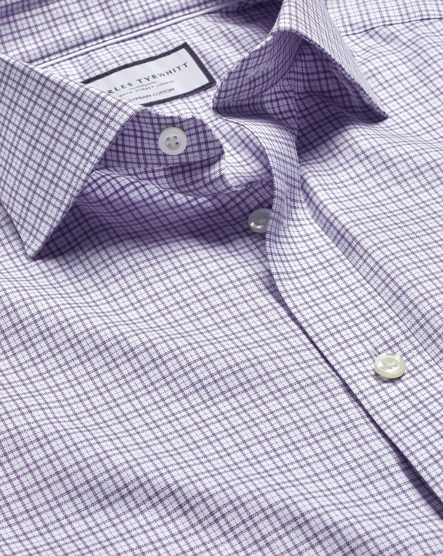 Semi-Spread Collar Egyptian Cotton Multi Check Shirt - Mauve Purple