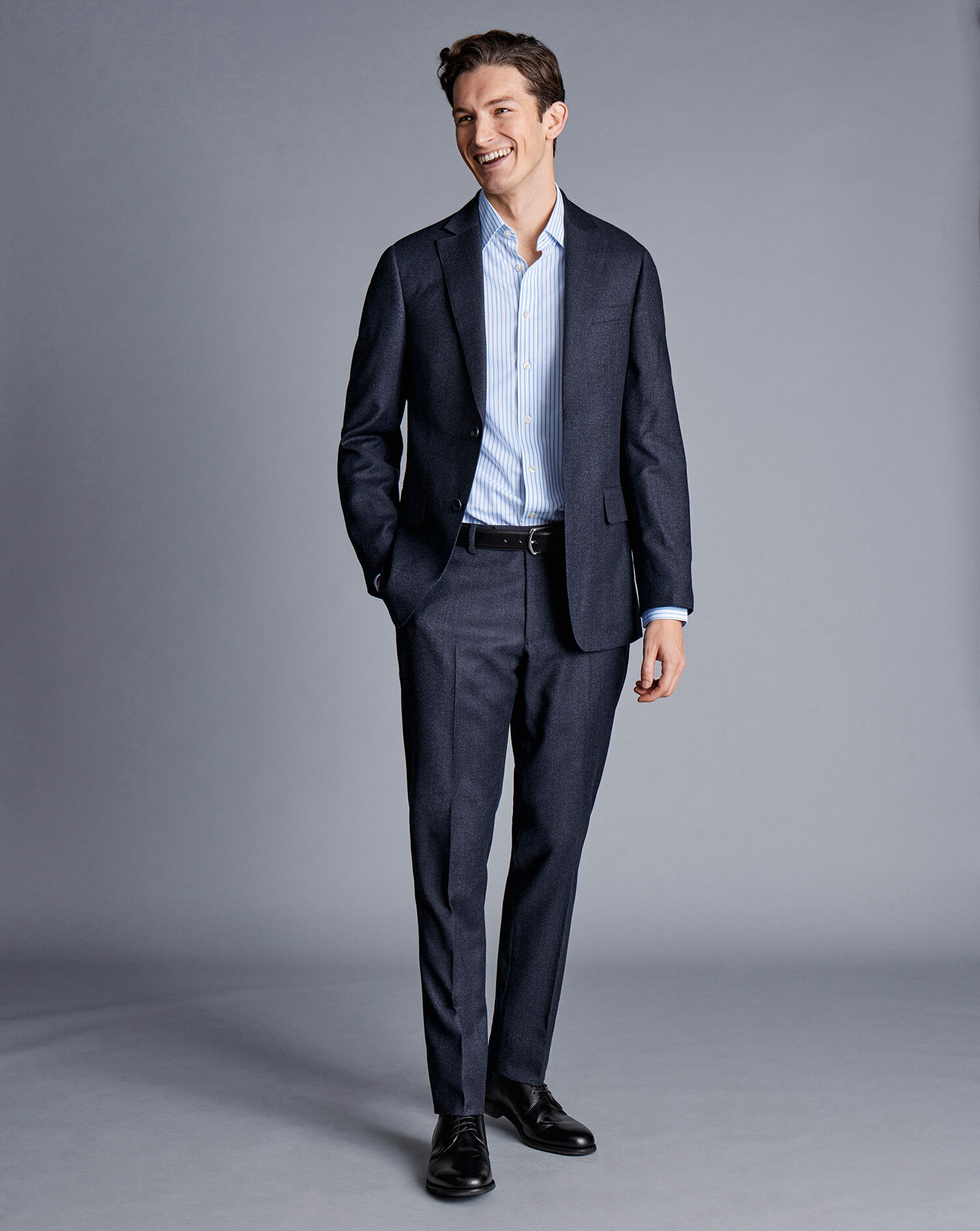 Italian Pindot Suit Pants - Denim Blue