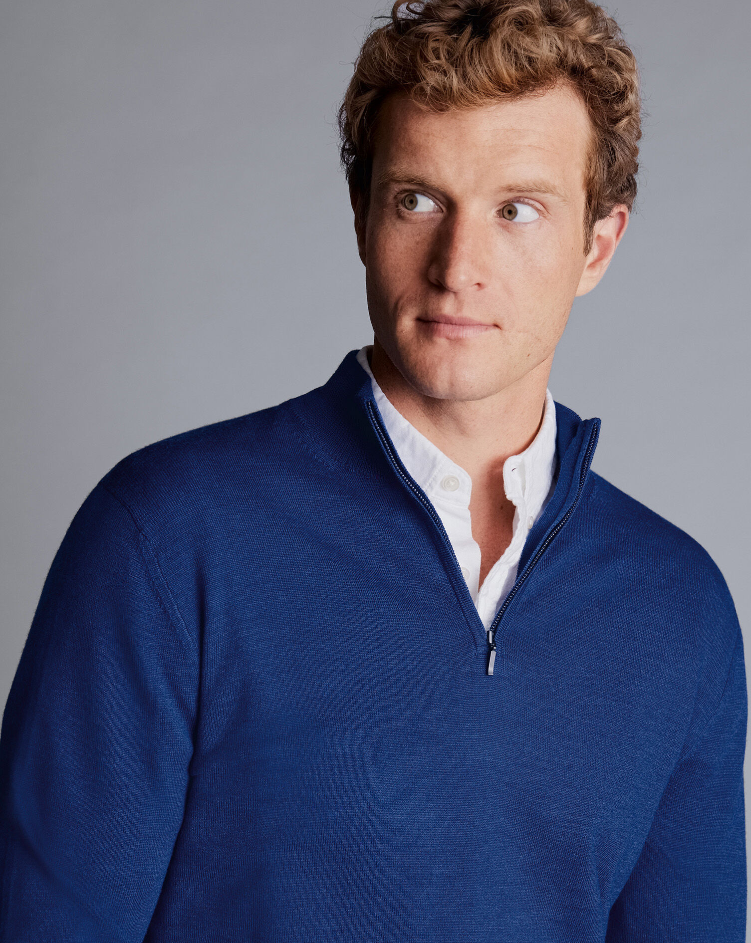 Merino Zip Neck Sweater - Cobalt Blue