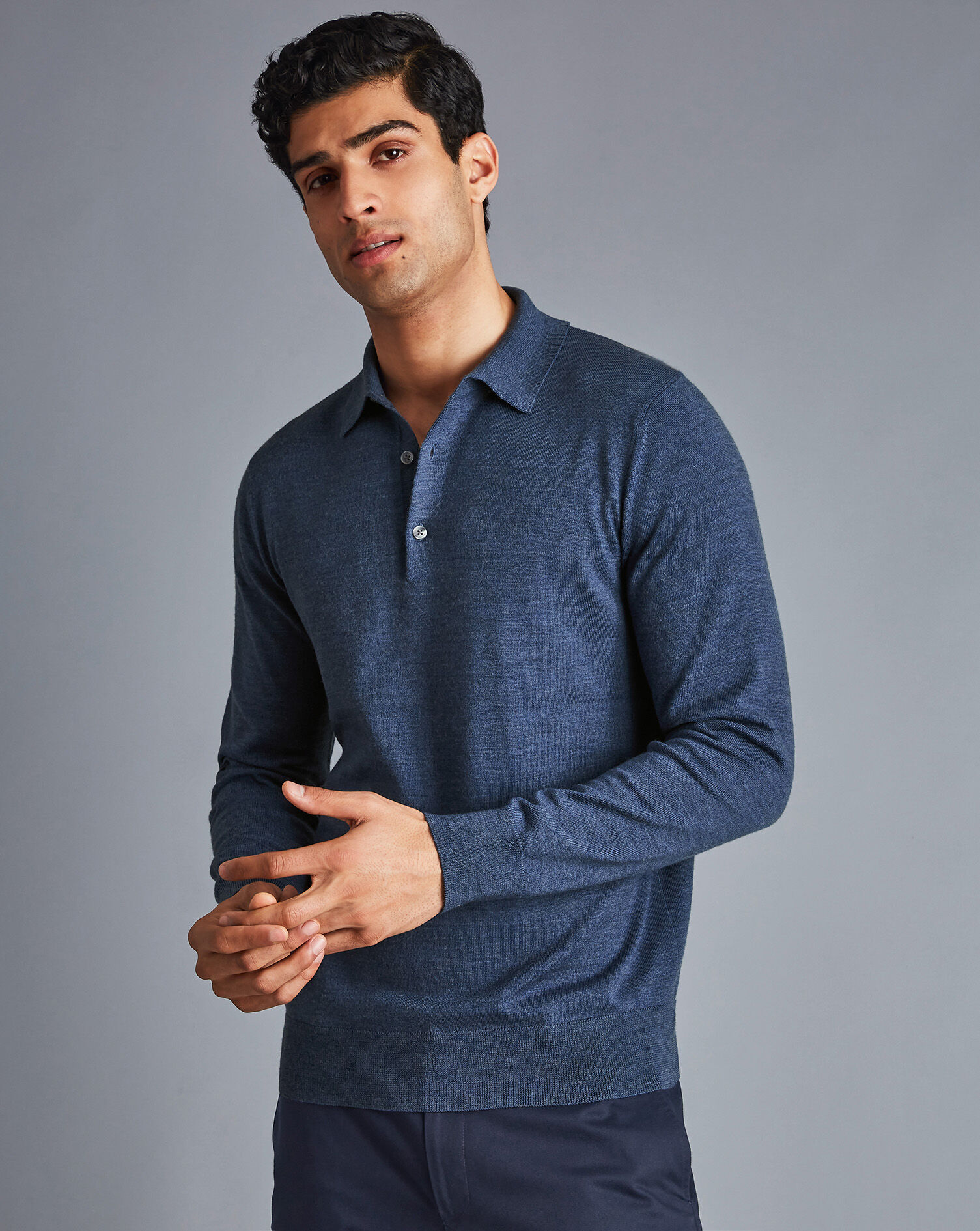 Merino Polo Sweater - Indigo